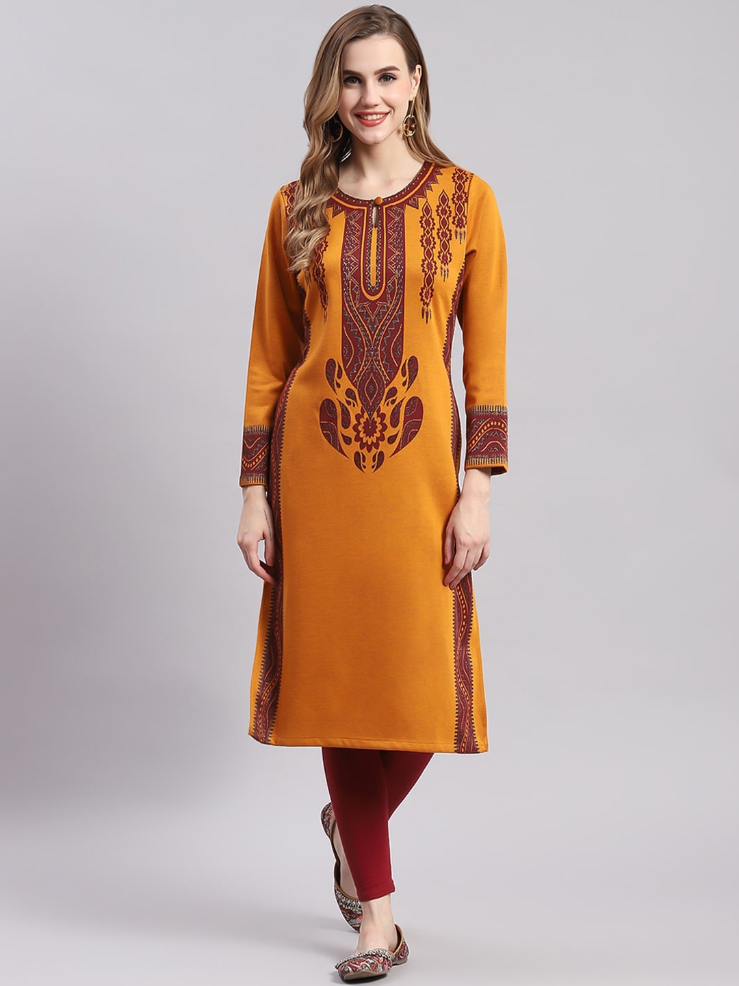 Monte Carlo Ethnic Motifs Yoke Design Keyhole Neck Thread Work Woollen Kurta, Mustard
Monte Carlo Ethnic Motifs Yoke Design Keyhole Neck Thread Work Woollen Kurta, Mustard