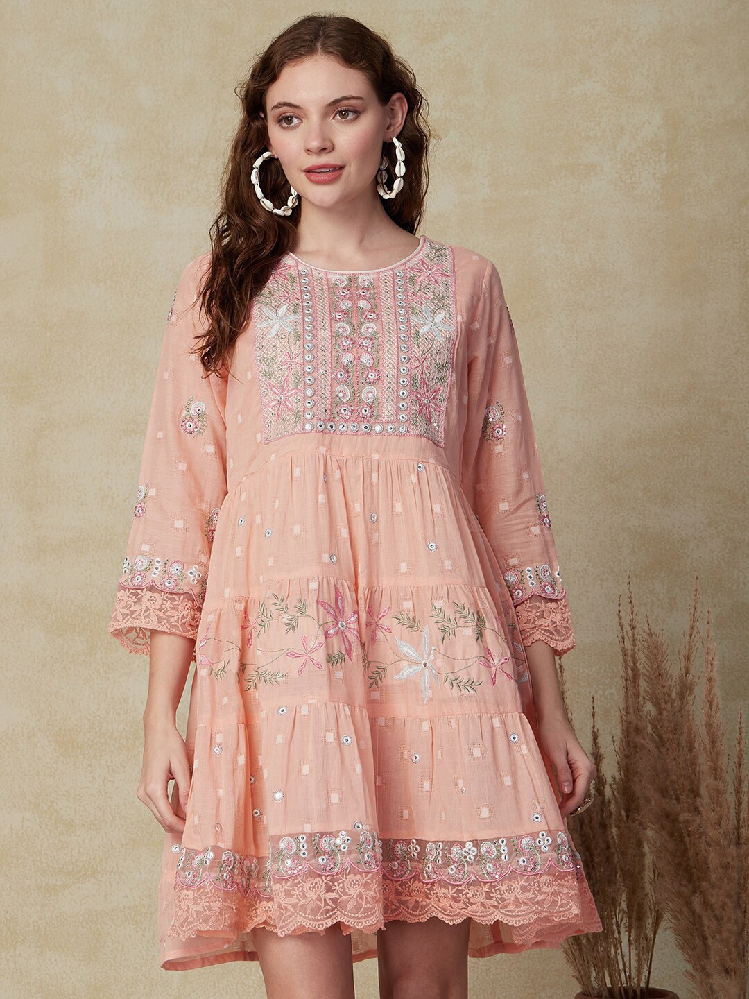 FASHOR Ethnic Motifs Embroidered Bell Sleeves Cotton A-Line Ethnic Dresses, Peach
FASHOR Ethnic Motifs Embroidered Bell Sleeves Cotton A-Line Ethnic Dresses, Peach