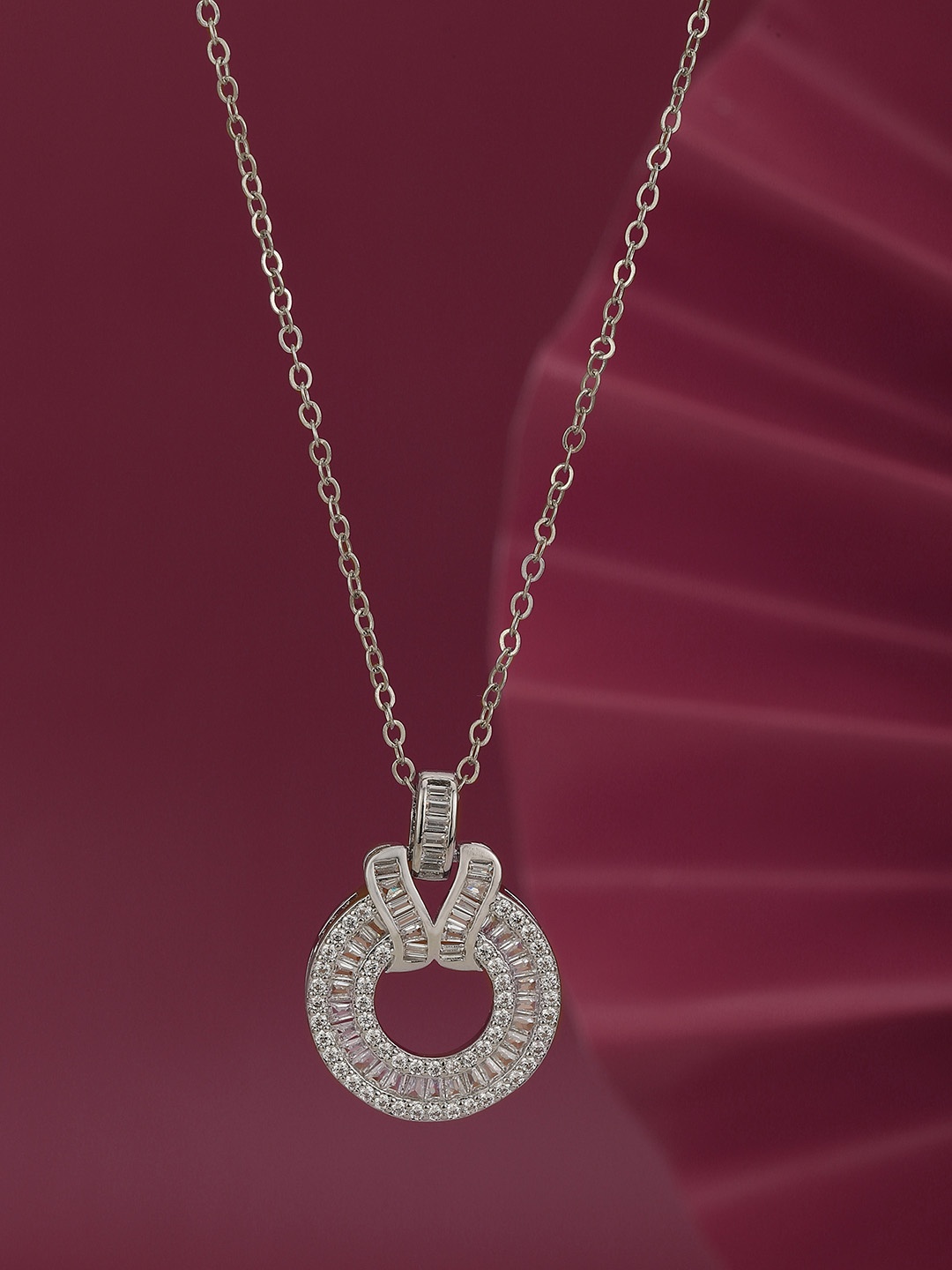 Carlton London Women Premium Rhodium-Plated CZ Circular Pendant with Chain, Silver
Carlton London Women Premium Rhodium-Plated CZ Circular Pendant with Chain, Silver