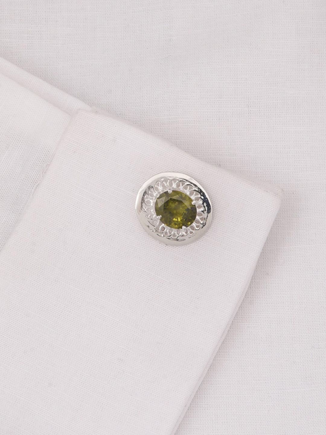 FIROZA Stone Studded Cufflink, Silver