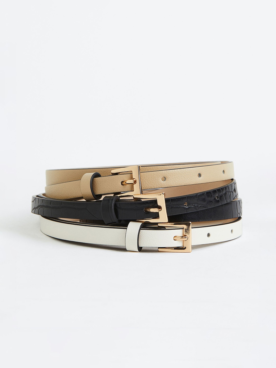 H&M Women 3-Pack Narrow Belts, Beige