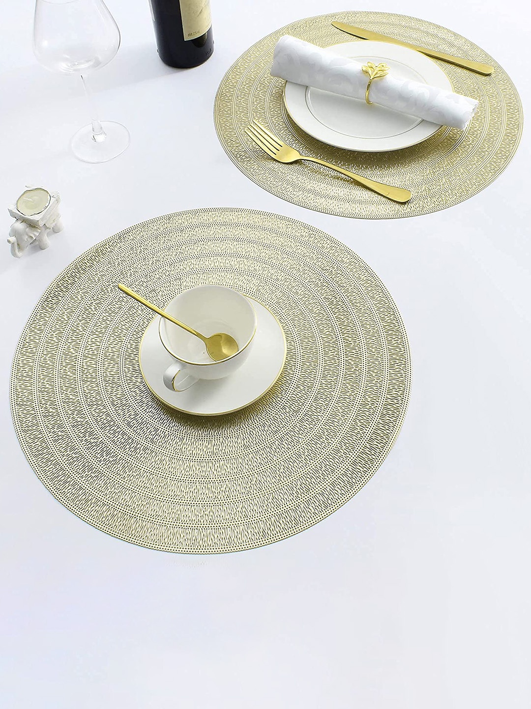 Dakshya Industries 4 Pcs Golden Round Table Placemats, Gold