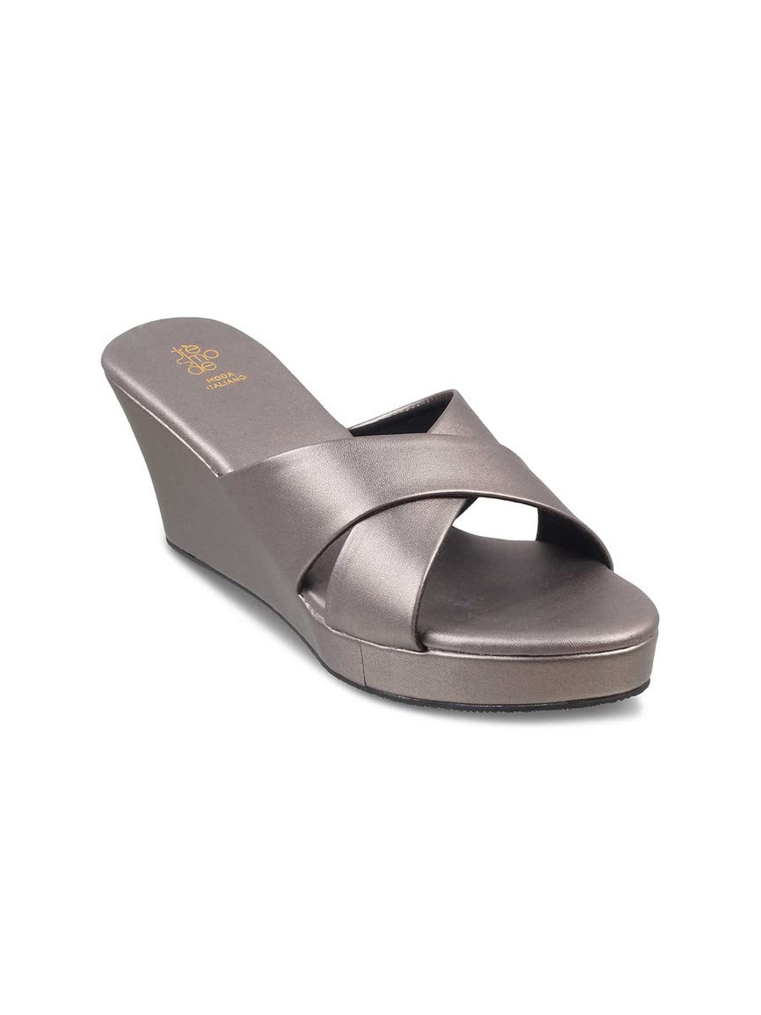 Tresmode Cross Strap Wedge Heels, Metallic