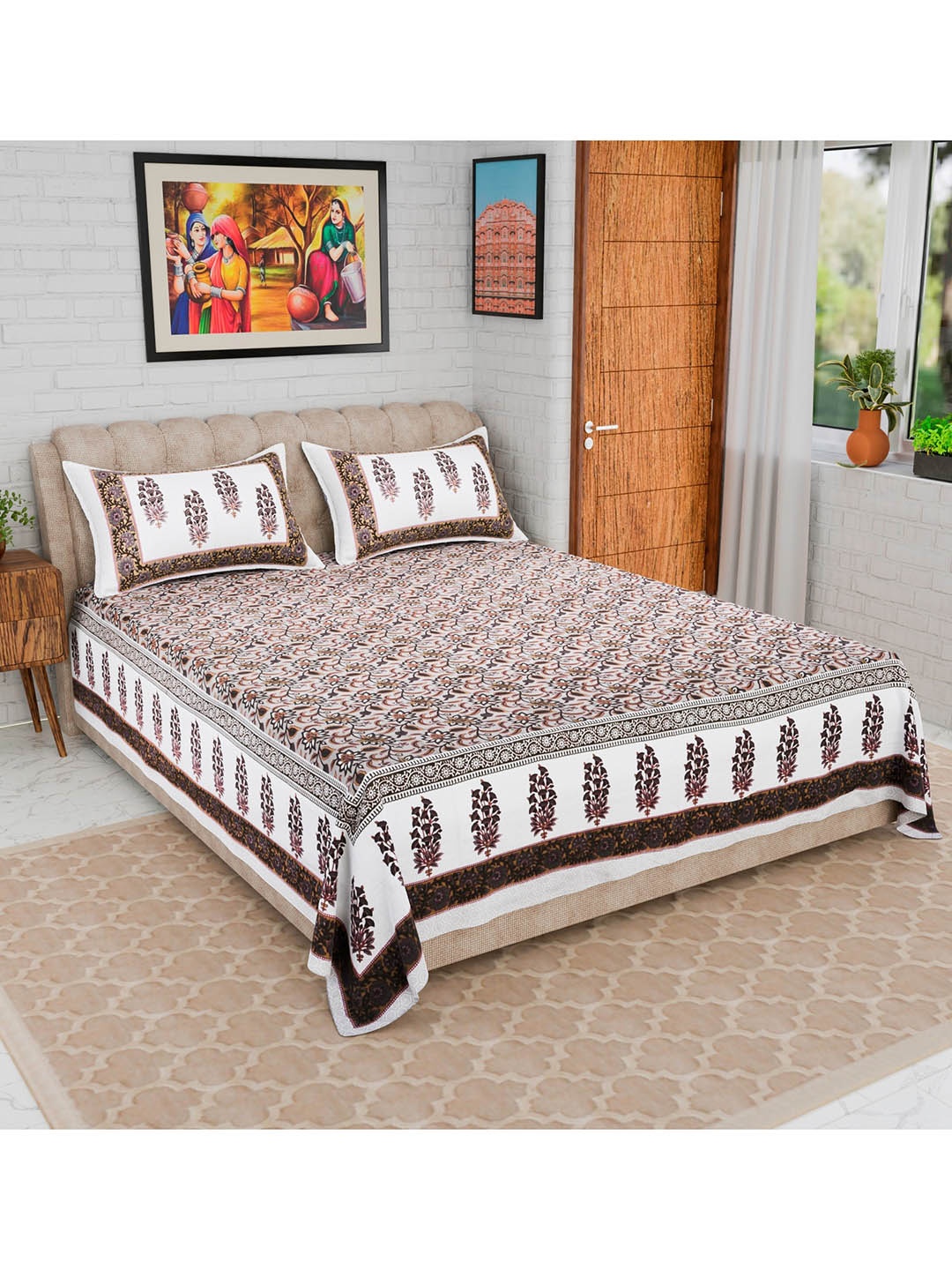 CURIOUS LIFESTYLE Brown & White Printed Cotton 300 TC King Bedsheet with 2 Pillow Covers
CURIOUS LIFESTYLE Brown & White Printed Cotton 300 TC King Bedsheet with 2 Pillow Covers
