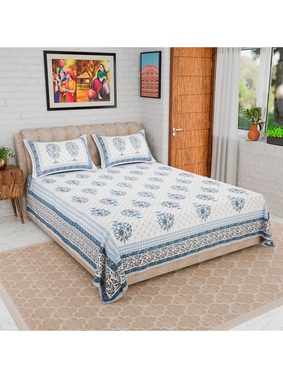 CURIOUS LIFESTYLE Blue & White Printed Cotton 300 TC King Bedsheet with 2 Pillow Covers, Navy blue
CURIOUS LIFESTYLE Blue & White Printed Cotton 300 TC King Bedsheet with 2 Pillow Covers, Navy blue