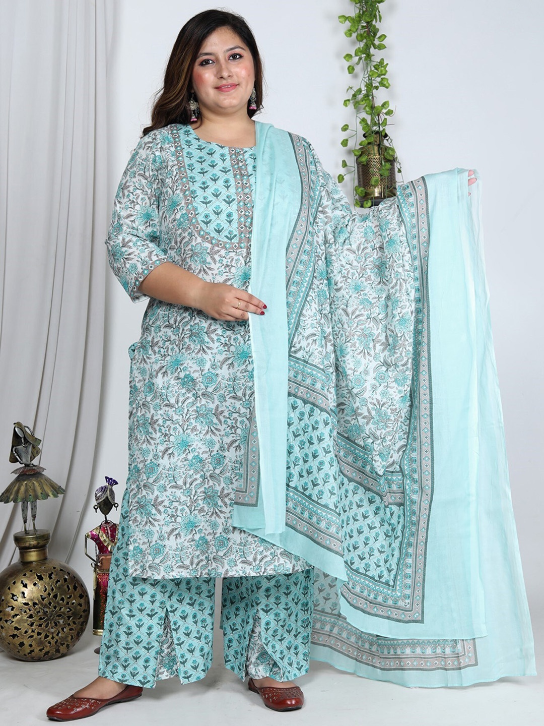 Swasti Floral Printed Sequinned Pure Cotton Kurta With Palazzos & Dupatta, Blue
Swasti Floral Printed Sequinned Pure Cotton Kurta With Palazzos & Dupatta, Blue