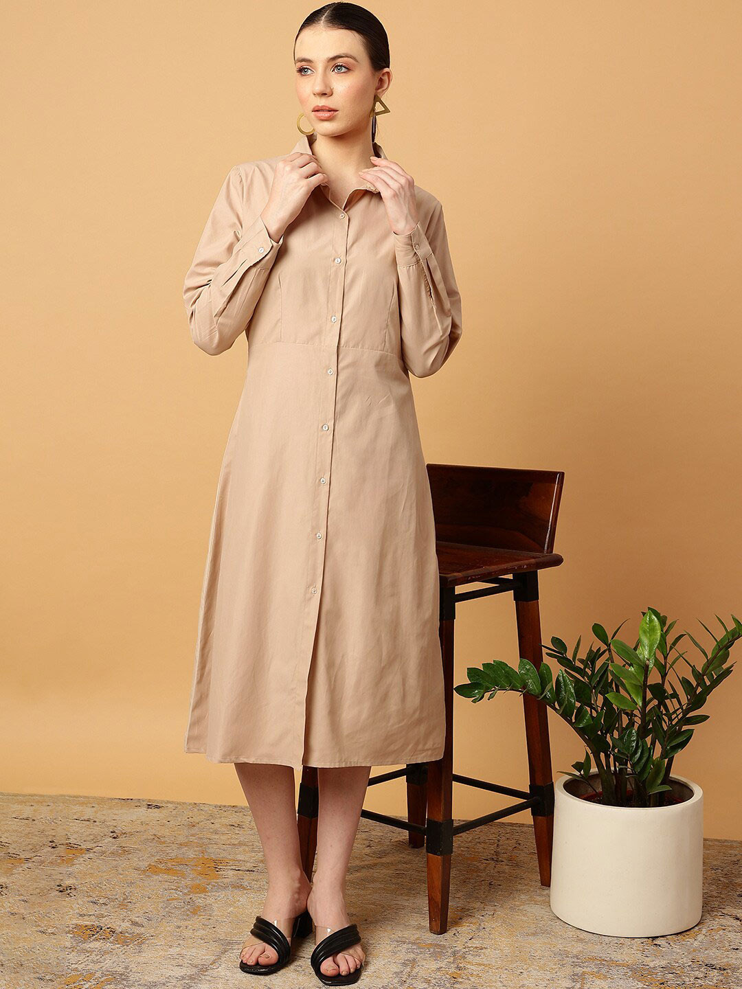 MINT STREET Shirt Collar Cuffed Sleeve Pure Cotton Shirt Midi Dress, Beige
MINT STREET Shirt Collar Cuffed Sleeve Pure Cotton Shirt Midi Dress, Beige