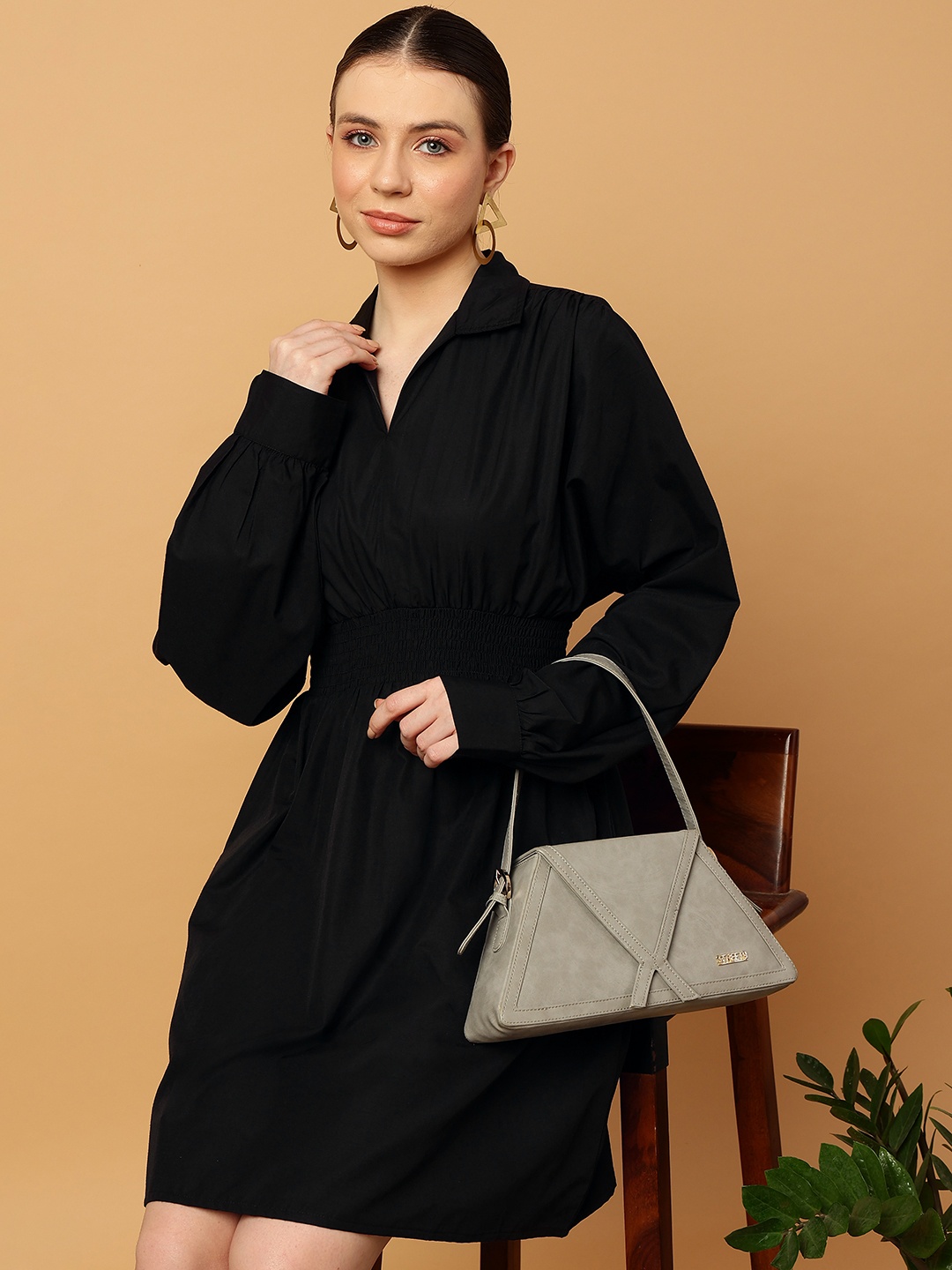 MINT STREET Shirt Collar Cuffed Sleeve Smocked & Gathered Pure Cotton Fit & Flare Dress, Black
MINT STREET Shirt Collar Cuffed Sleeve Smocked & Gathered Pure Cotton Fit & Flare Dress, Black