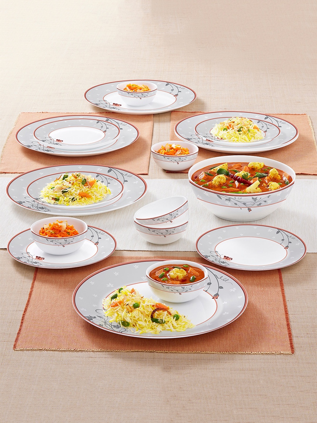 Larah by BOROSIL Kohinoor White & Orange 19 Pieces Printed Opalware Glossy Dinner Set
Larah by BOROSIL Kohinoor White & Orange 19 Pieces Printed Opalware Glossy Dinner Set
