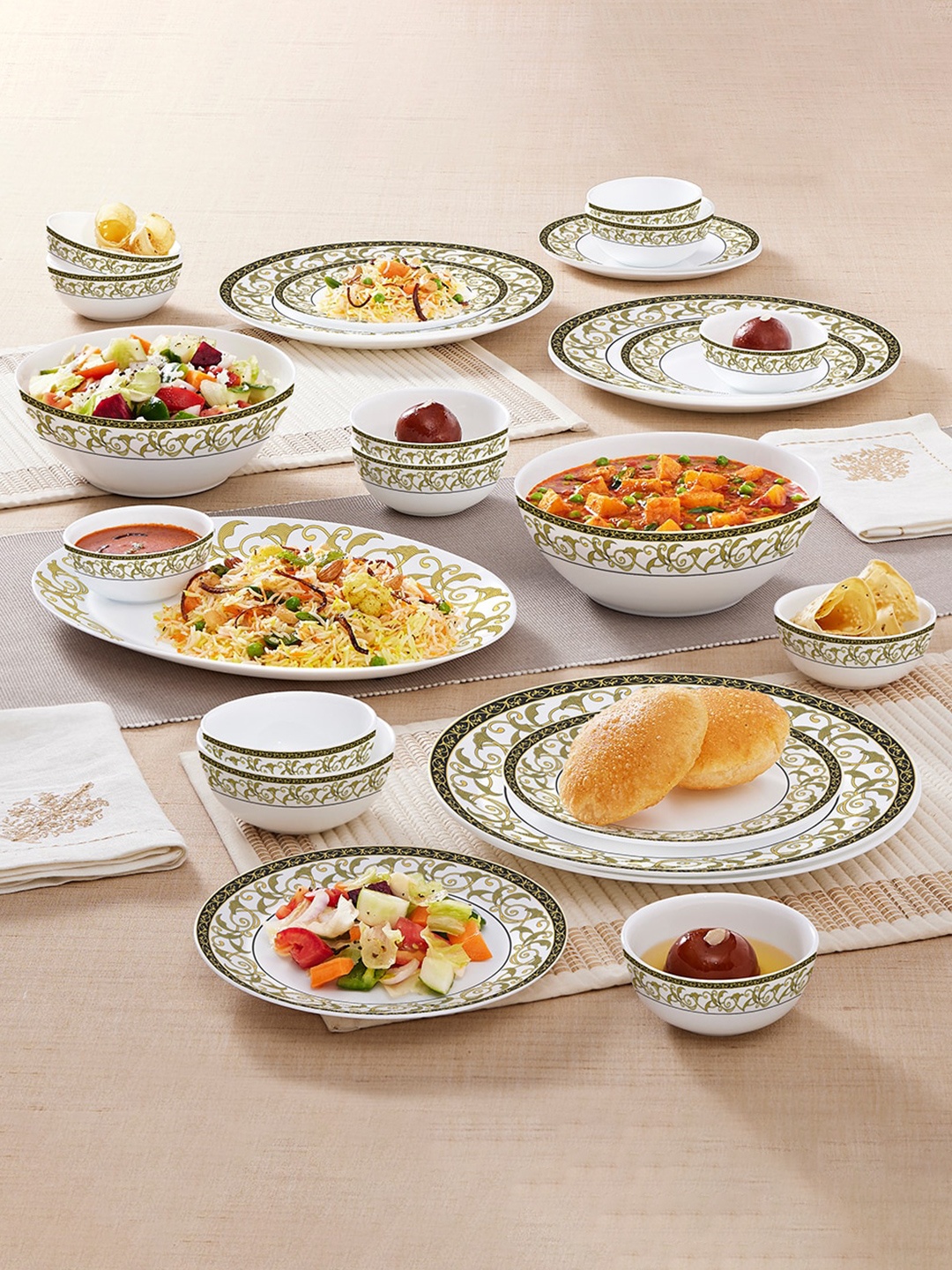 Larah by BOROSIL Kohinoor White & Green 27 Pieces Printed Opalware Glossy Dinner Set
Larah by BOROSIL Kohinoor White & Green 27 Pieces Printed Opalware Glossy Dinner Set
