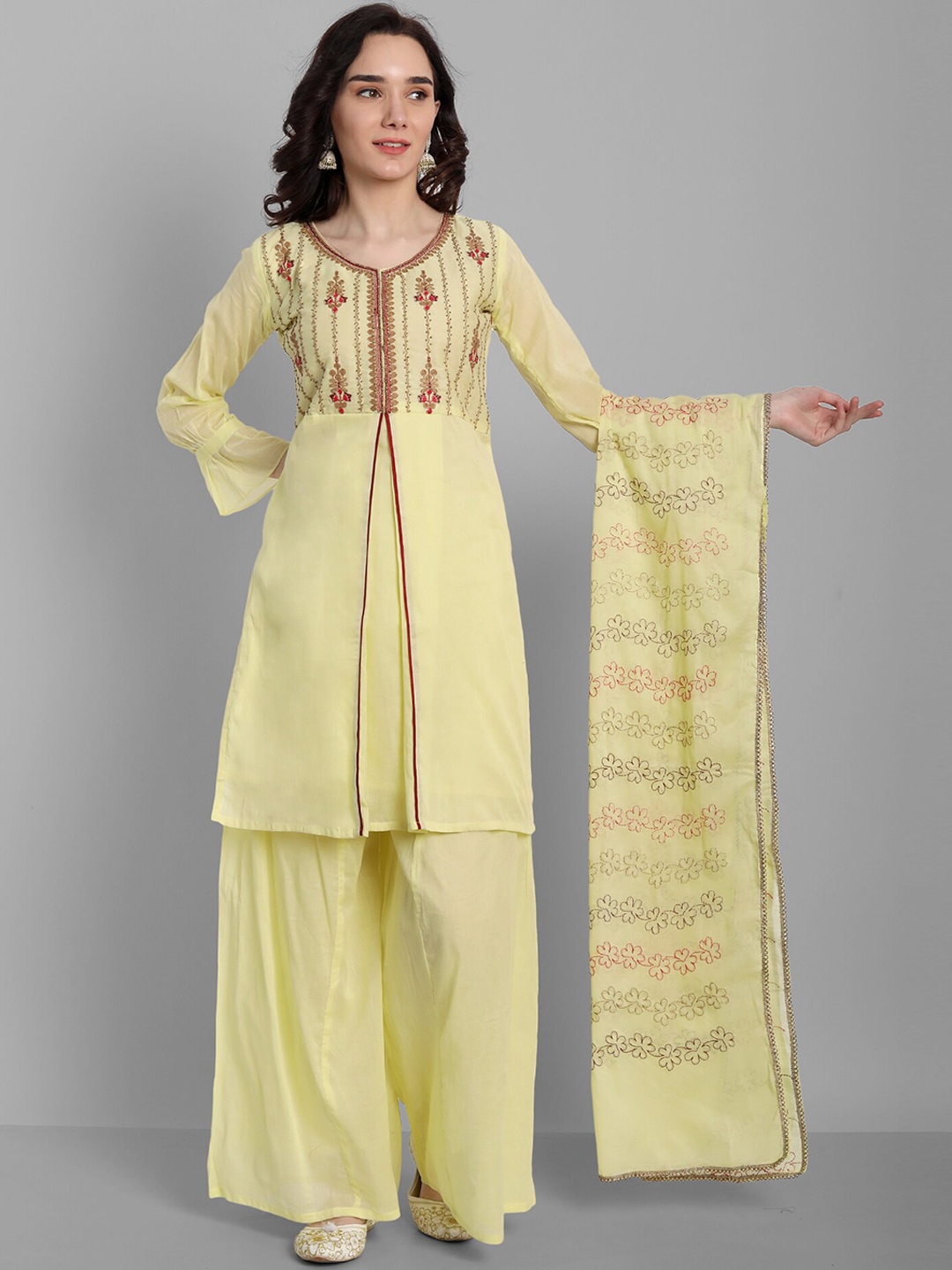 18 ATTITUDE Floral Yoke Design Pure Cotton Kurta with Sharara & With Dupatta, Yellow
18 ATTITUDE Floral Yoke Design Pure Cotton Kurta with Sharara & With Dupatta, Yellow