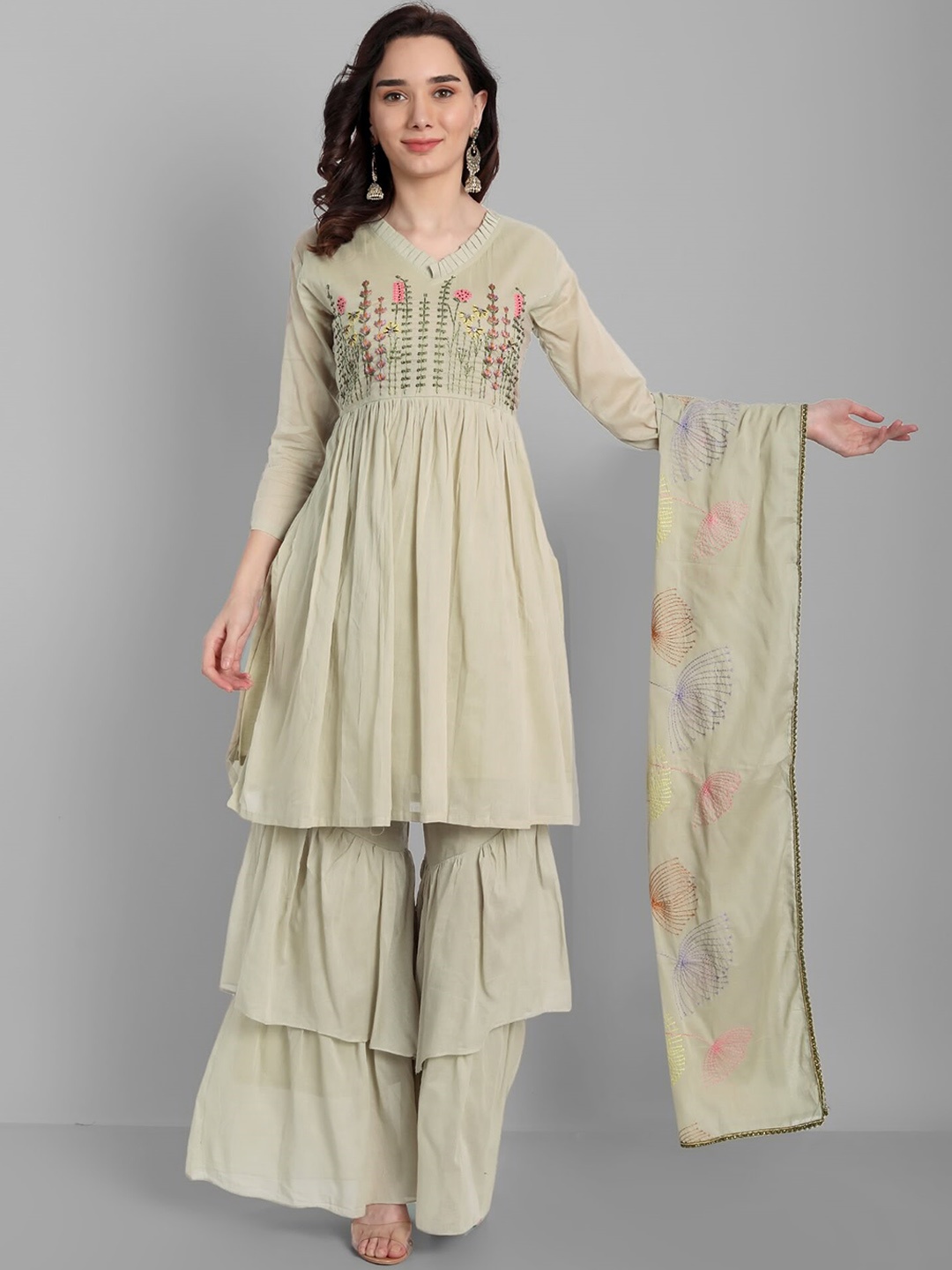 18 ATTITUDE Floral Yoke Design Thread Work Pure Cotton Kurta & Sharara With Dupatta, Grey
18 ATTITUDE Floral Yoke Design Thread Work Pure Cotton Kurta & Sharara With Dupatta, Grey