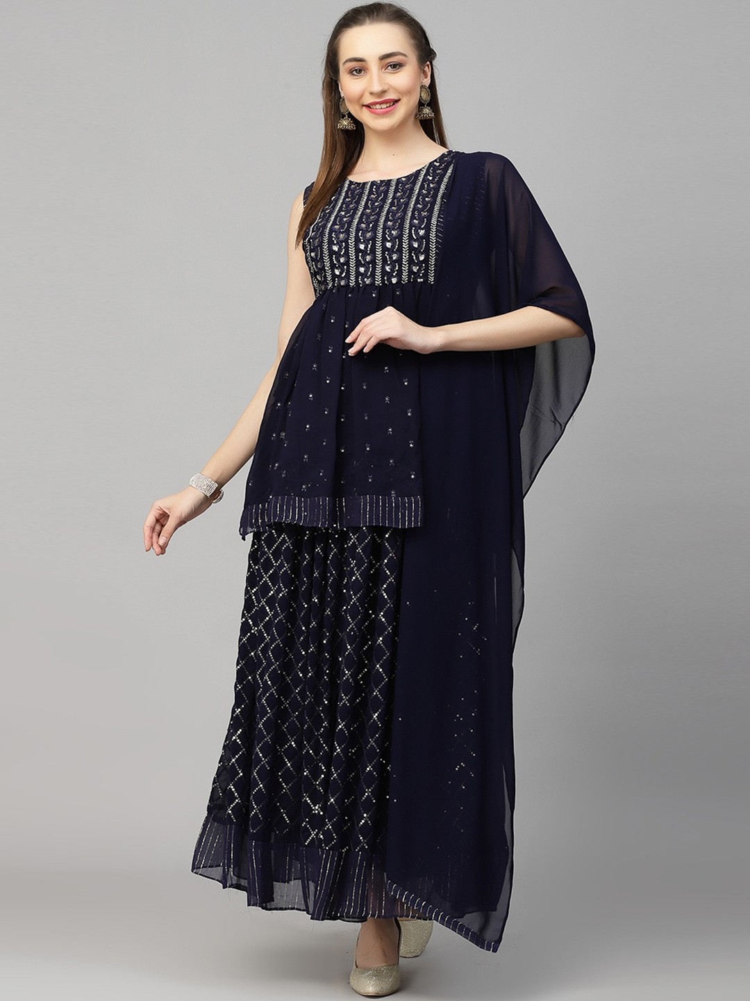18 ATTITUDE Ethnic Motifs Yoke Design Beads and Stones Kurti With Sharara & Dupatta, Navy blue
18 ATTITUDE Ethnic Motifs Yoke Design Beads and Stones Kurti With Sharara & Dupatta, Navy blue