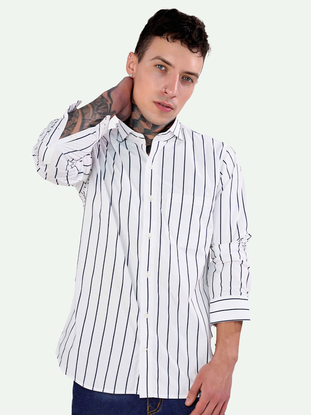 FRENCH CROWN Vertical Striped Standard Regular Fit Opaque Cotton Casual Shirt, White
FRENCH CROWN Vertical Striped Standard Regular Fit Opaque Cotton Casual Shirt, White