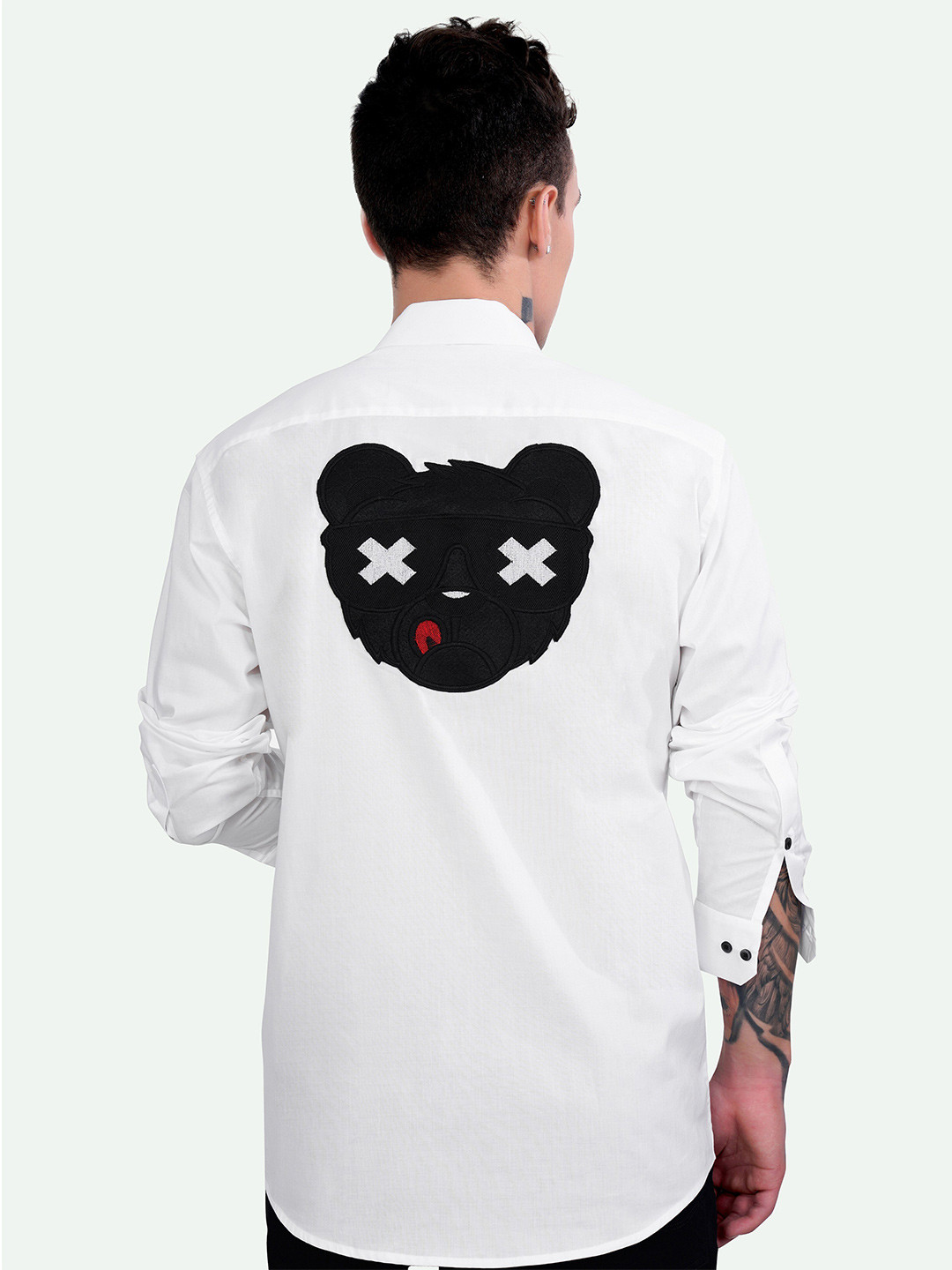 FRENCH CROWN Standard Applique Detail Casual Giza Cotton Shirt, White 
FRENCH CROWN Standard Applique Detail Casual Giza Cotton Shirt, White