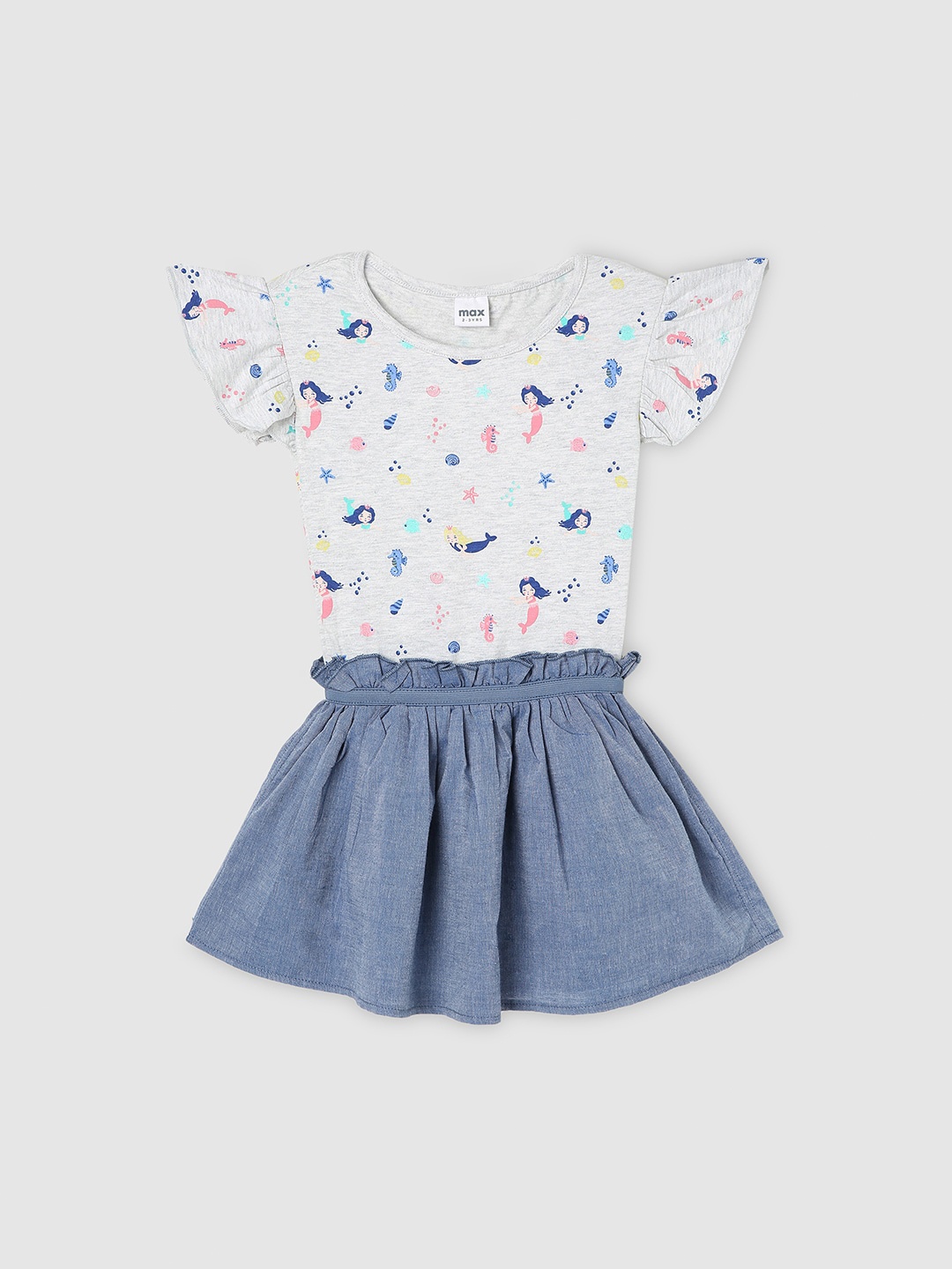 max Girls Conversational Printed Flutter Sleeves Gathered Cotton Fit & Flare Dress, Blue
max Girls Conversational Printed Flutter Sleeves Gathered Cotton Fit & Flare Dress, Blue