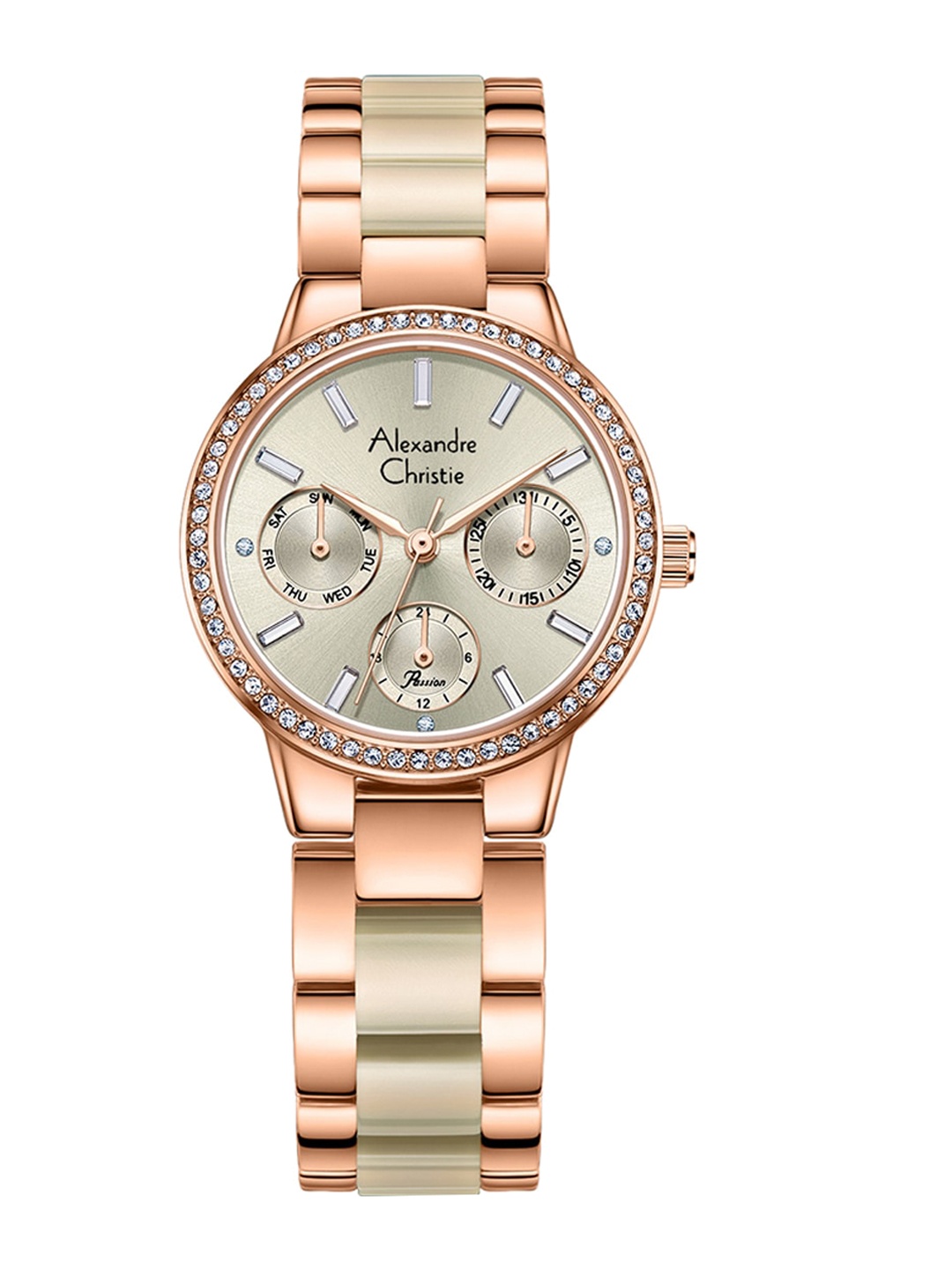 Alexandre Christie Women Embellished Dial & Stainless Steel Bracelet Style Straps Watch, Rose gold
Alexandre Christie Women Embellished Dial & Stainless Steel Bracelet Style Straps Watch, Rose gold