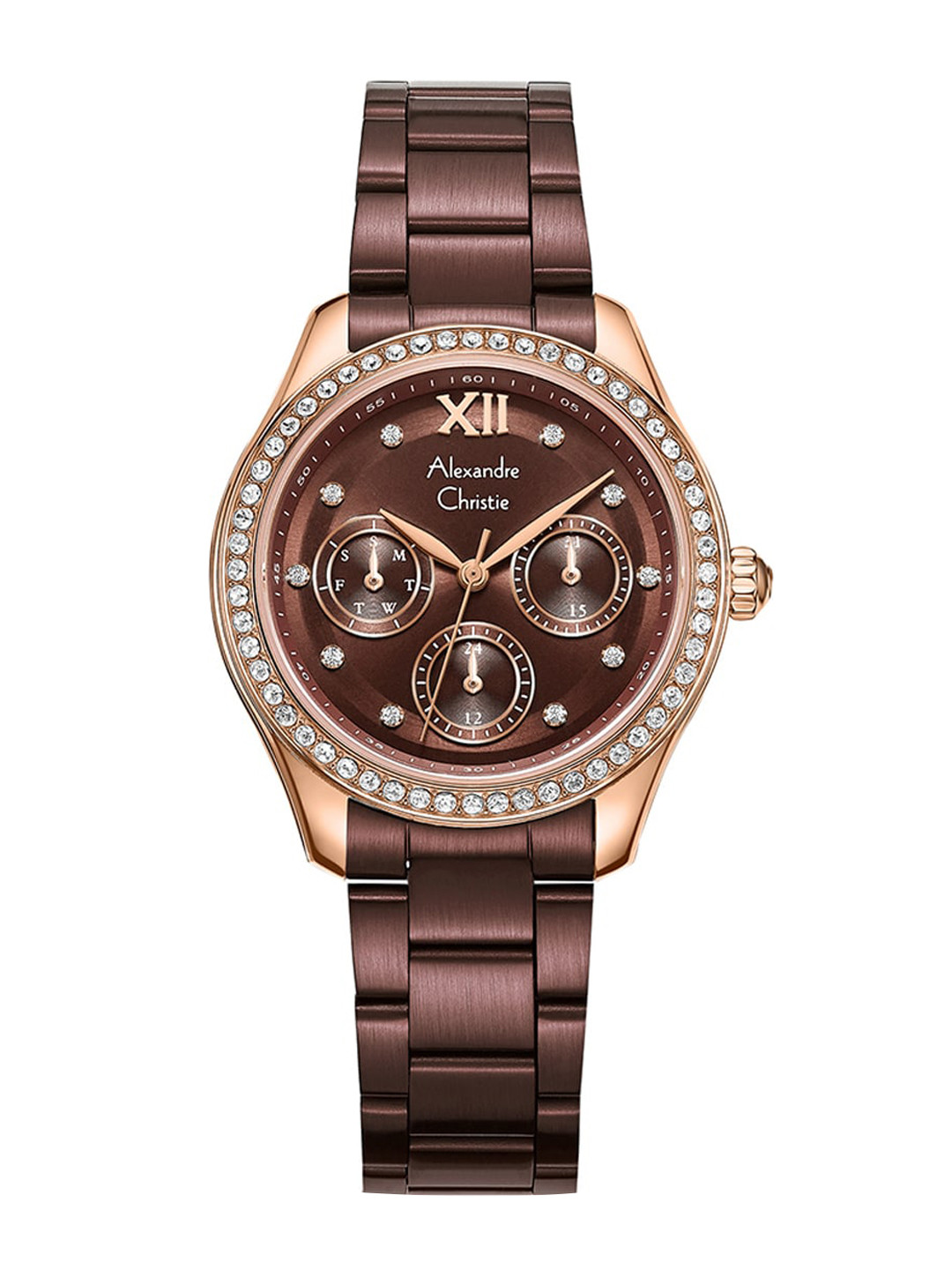 Alexandre Christie Women Embellished Dial & Stainless Steel Bracelet Straps Analogue Watch, Brown
Alexandre Christie Women Embellished Dial & Stainless Steel Bracelet Straps Analogue Watch, Brown