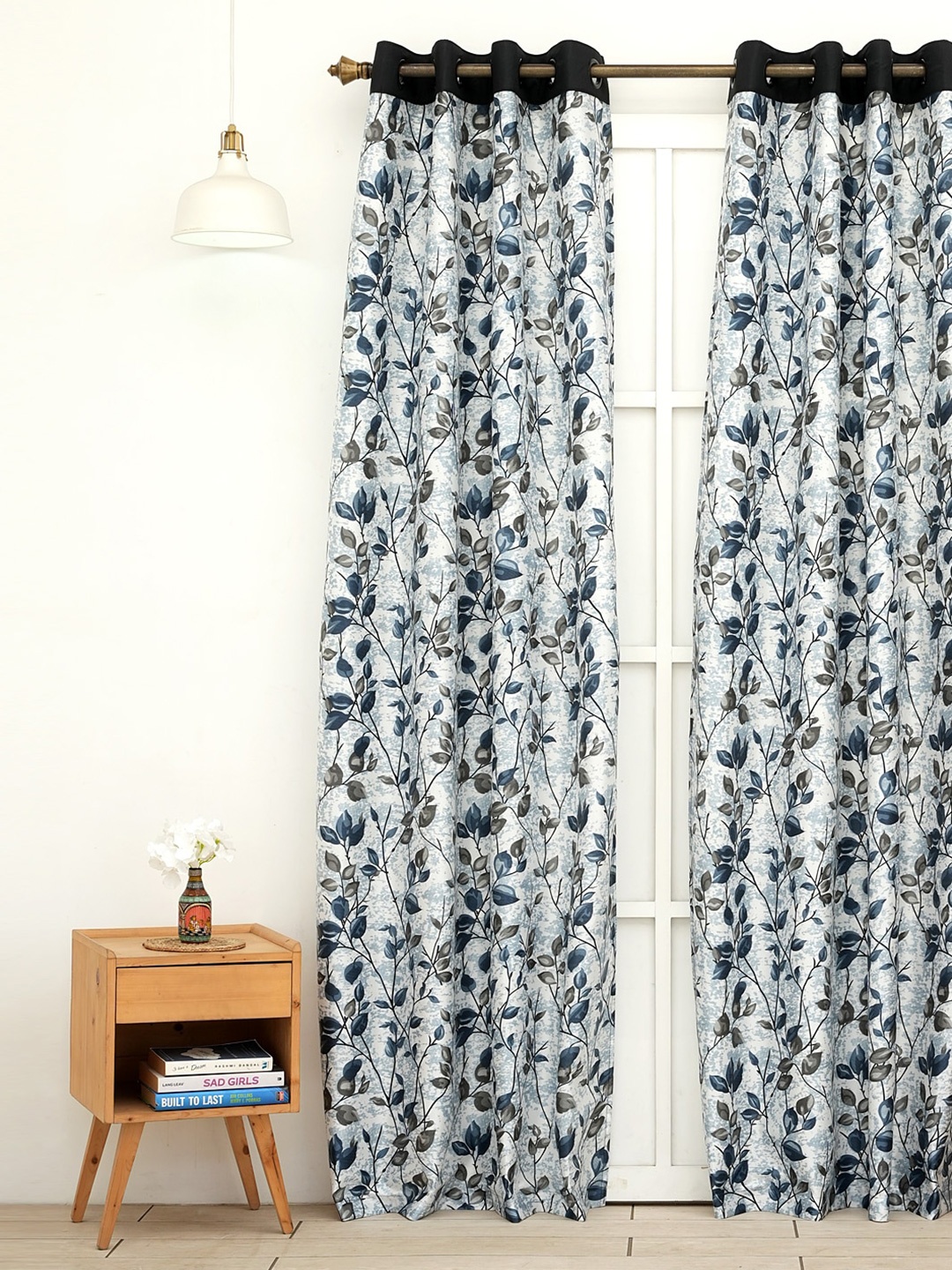 Ariana Chia Foliage Grey & White Floral Door Curtain