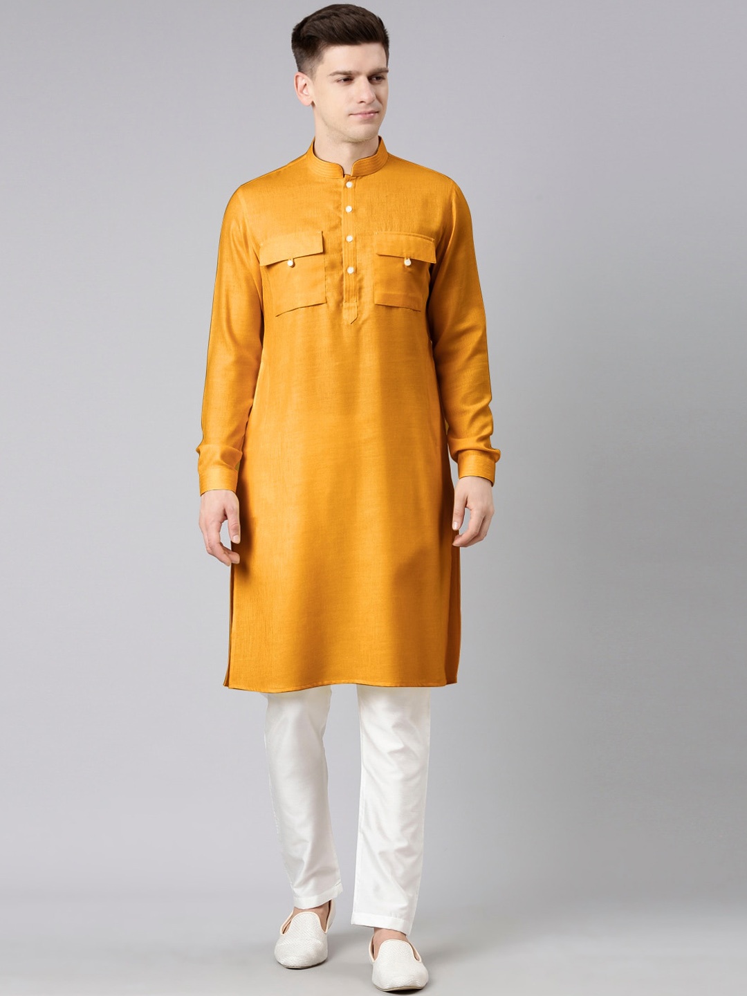 TheEthnic.Co Mandarin Collar Long Sleeve Pathani Pure Cotton Kurta With Trousers, Mustard
TheEthnic.Co Mandarin Collar Long Sleeve Pathani Pure Cotton Kurta With Trousers, Mustard