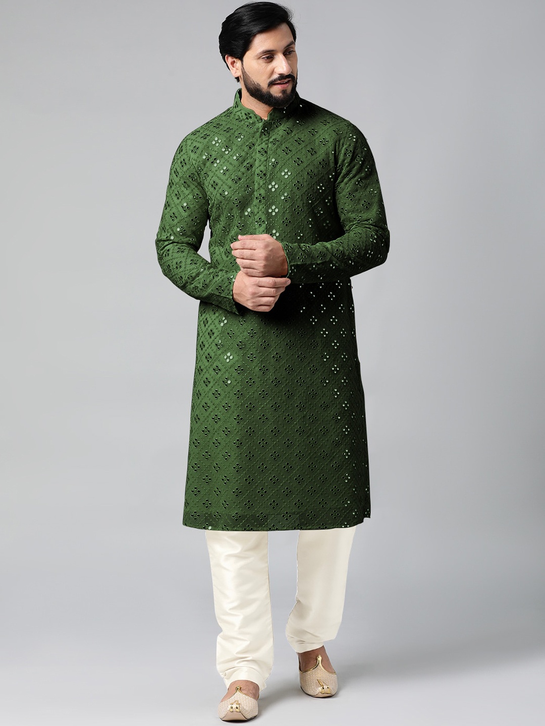 TheEthnic.Co Ethnic Motifs Embroidered Regular Mirror Work Kurta with Pyjamas, Olive
TheEthnic.Co Ethnic Motifs Embroidered Regular Mirror Work Kurta with Pyjamas, Olive