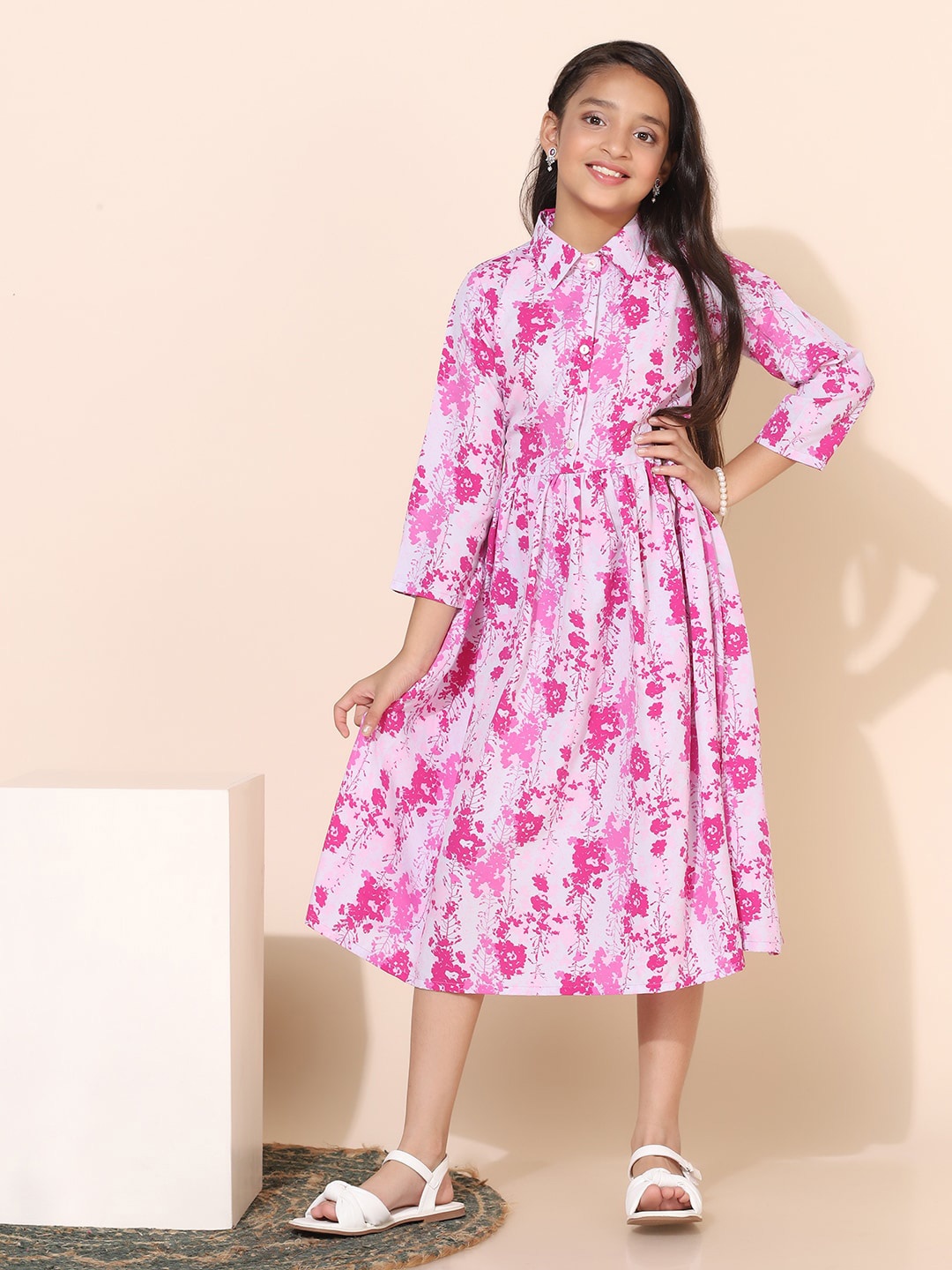 FASHION DREAM Girls Floral Printed Shirt Collar Gathered Detailed Fit & Flare Midi Dress, Pink
FASHION DREAM Girls Floral Printed Shirt Collar Gathered Detailed Fit & Flare Midi Dress, Pink