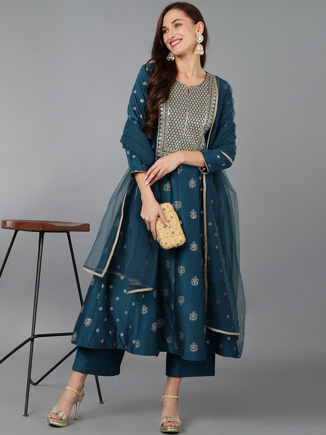 AHIKA Ethnic Motifs Printed Empire Sequinned Kurta with Trousers & With Dupatta, Teal
AHIKA Ethnic Motifs Printed Empire Sequinned Kurta with Trousers & With Dupatta, Teal