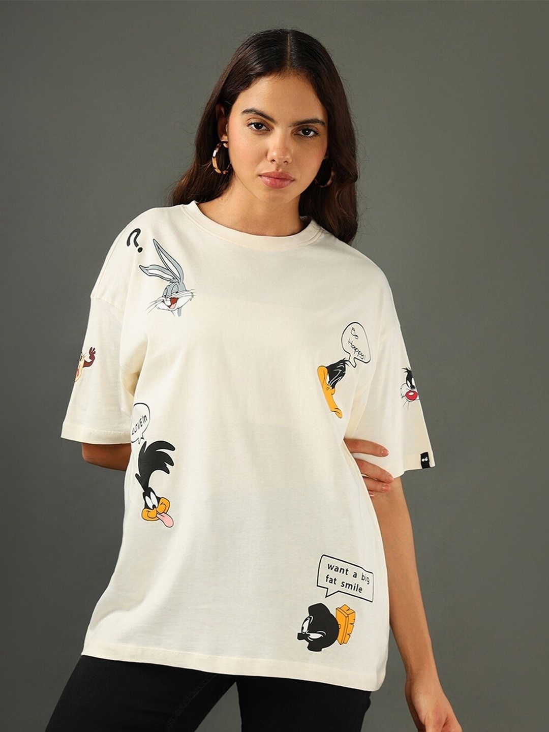 Bewakoof Conversational Printed Looney Tunes Drop-Shoulder Sleeves Cotton T-shirt, Pink
Bewakoof Conversational Printed Looney Tunes Drop-Shoulder Sleeves Cotton T-shirt, Pink