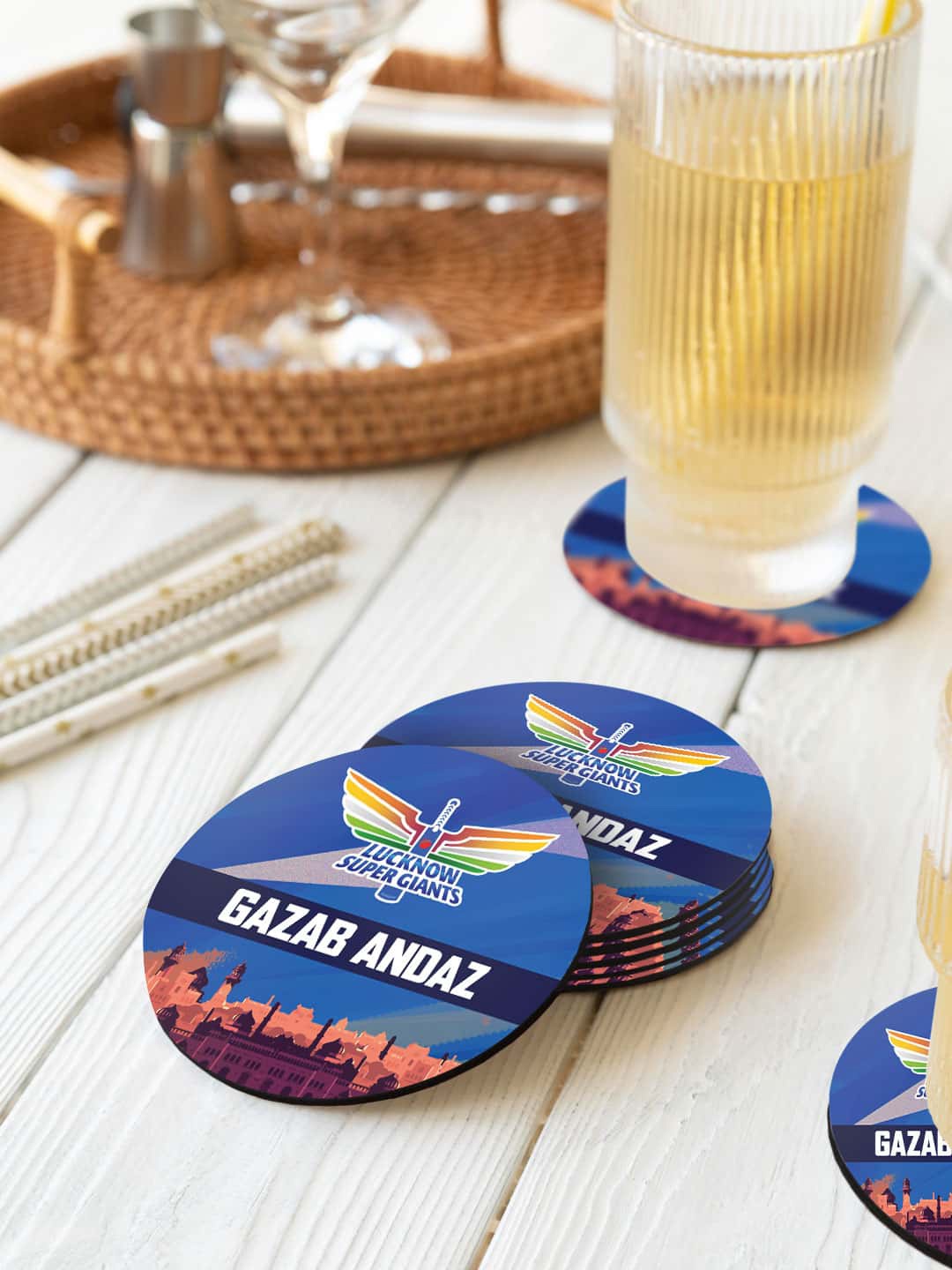 macmerise Blue & Red 6 Pieces Lucknow Super Giants Gazab Andaz Printed Circle Coasters
macmerise Blue & Red 6 Pieces Lucknow Super Giants Gazab Andaz Printed Circle Coasters