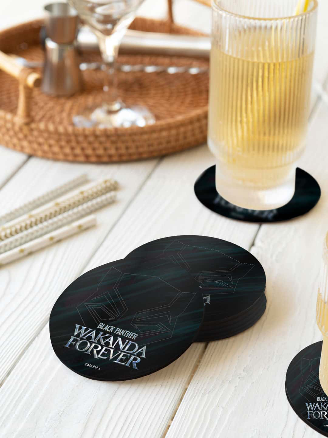 macmerise Marvel Black & Green 6 Pieces Wakanda Forever Logo Printed Round Coasters 
macmerise Marvel Black & Green 6 Pieces Wakanda Forever Logo Printed Round Coasters