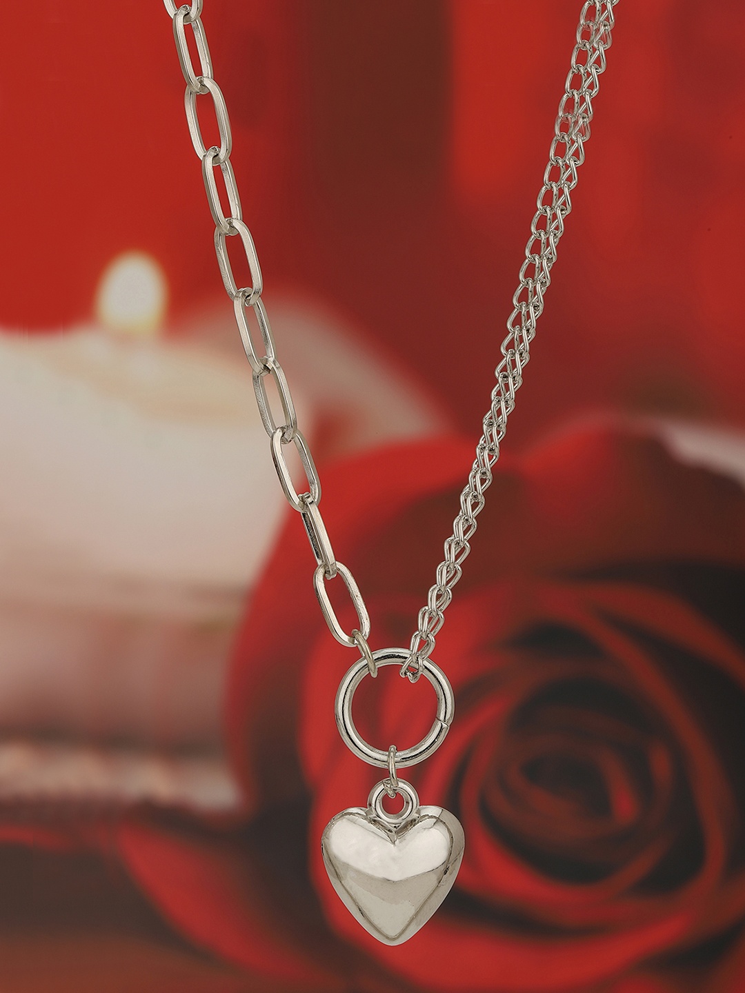 Carlton London Women Rhodium-Plated Double Chain with Dangling Heart Necklace, Silver
Carlton London Women Rhodium-Plated Double Chain with Dangling Heart Necklace, Silver