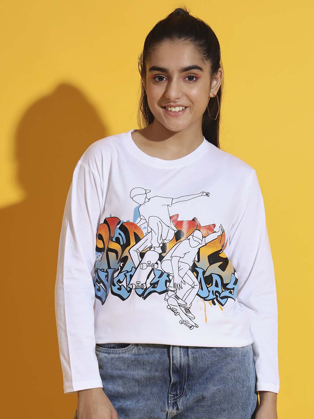 Nick and Jones Girls Typography Printed Drop-Shoulder Sleeves Pure Cotton T-shirt, White
Nick and Jones Girls Typography Printed Drop-Shoulder Sleeves Pure Cotton T-shirt, White
