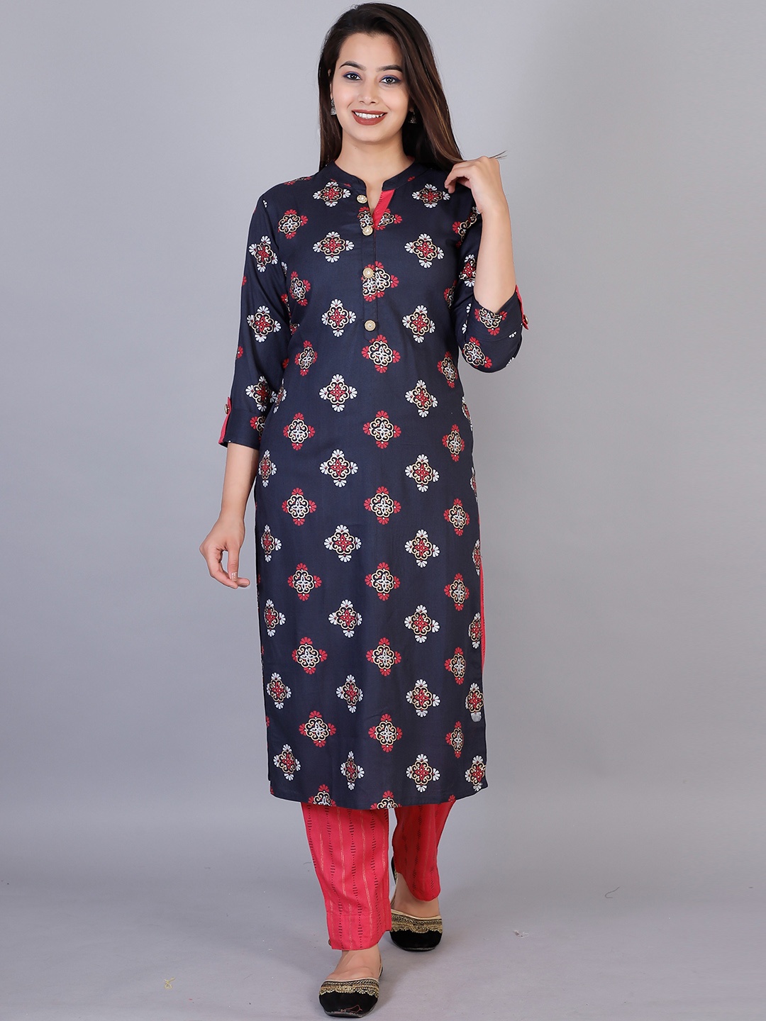JC4U Ethnic Motifs Printed Mandarin Collar Regular Kurta with Trousers, Navy blue
JC4U Ethnic Motifs Printed Mandarin Collar Regular Kurta with Trousers, Navy blue