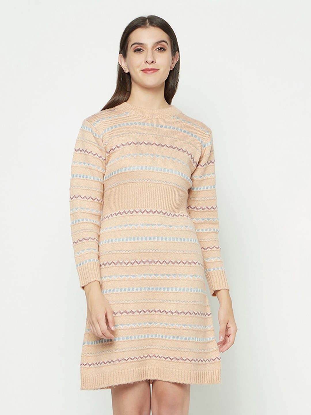 Knitstudio Self Design Round Neck Long Sleeves Acrylic Knits A-Line Dress, Rose
Knitstudio Self Design Round Neck Long Sleeves Acrylic Knits A-Line Dress, Rose