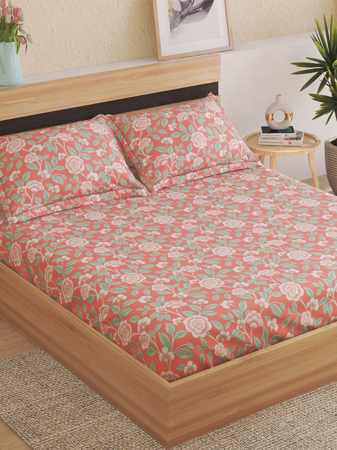 Home Centre Harold Coral & Green Floral 120 TC Queen Bedsheet with 2 Pillow Covers
Home Centre Harold Coral & Green Floral 120 TC Queen Bedsheet with 2 Pillow Covers