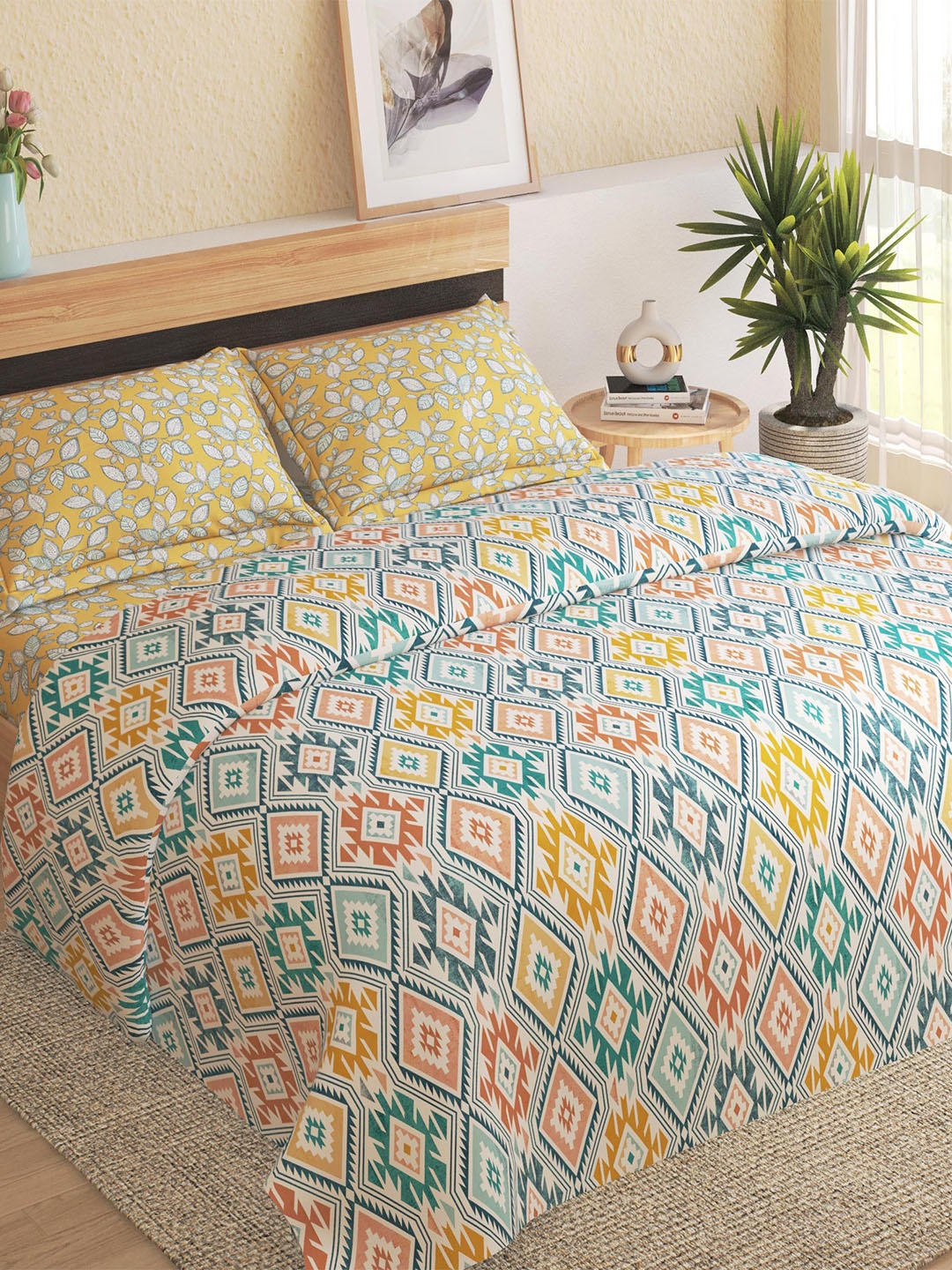 Home Centre Marlin Yellow Geometric Cotton 130 TC 2 King Bedsheet With 2 Pillow Covers
Home Centre Marlin Yellow Geometric Cotton 130 TC 2 King Bedsheet With 2 Pillow Covers