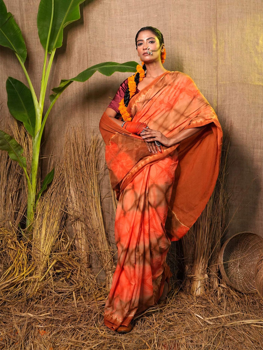 Unnati Silks Tie and Dyed Pure Cotton Leheriya Saree, Orange