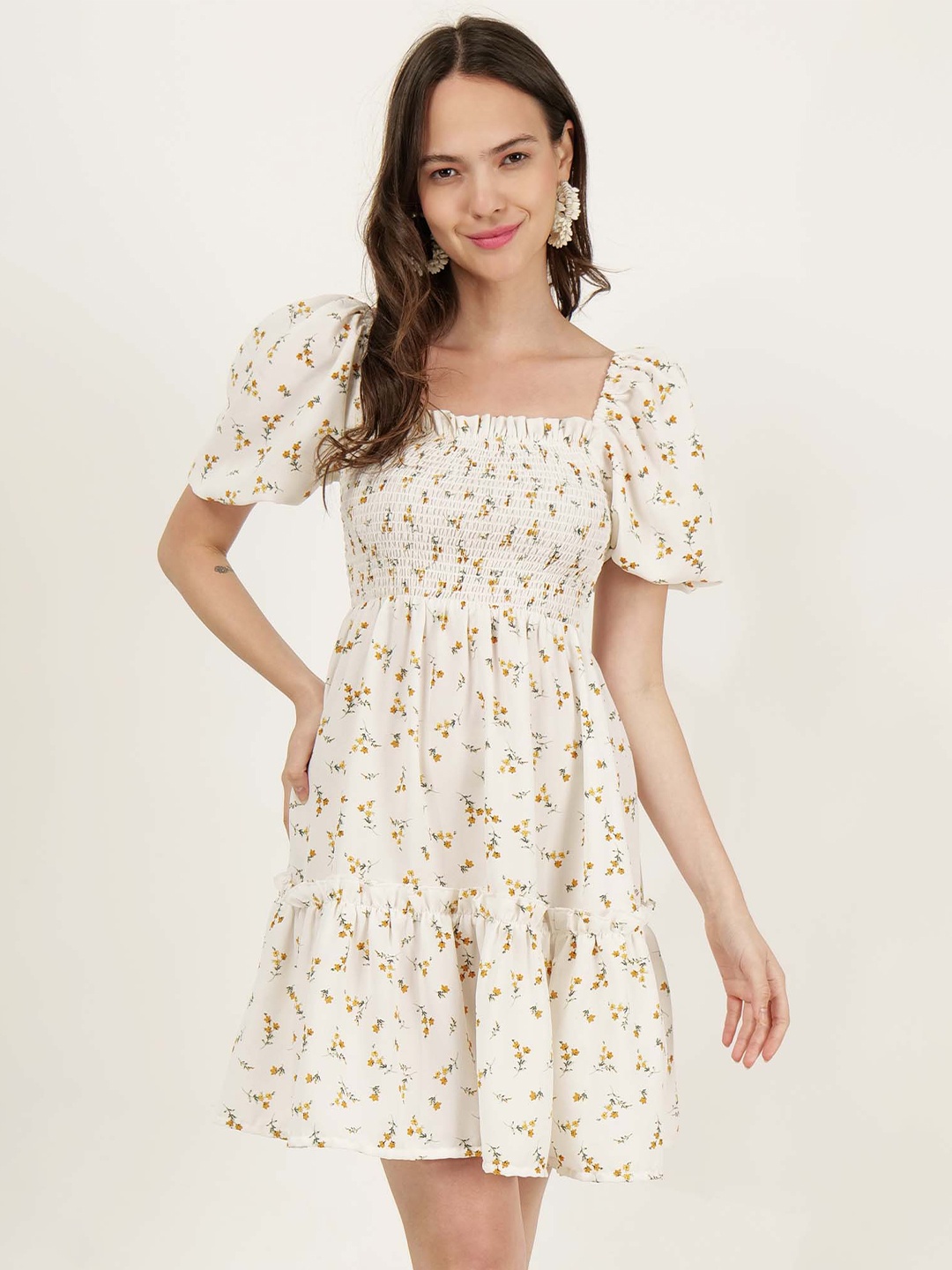 DRIRO Floral Printed Square Neck Puff Sleeve Smocked Tiered Fit & Flare Dress, White
DRIRO Floral Printed Square Neck Puff Sleeve Smocked Tiered Fit & Flare Dress, White