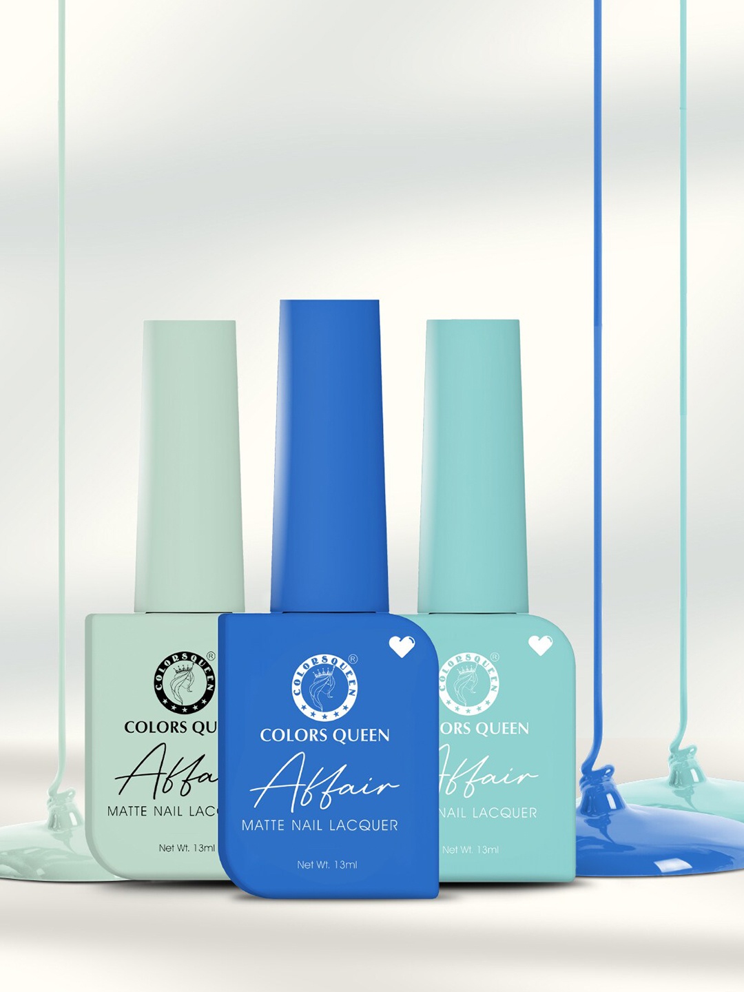 Colors Queen Affair 3-Pcs Long Lasting Matte Nail Lacquer- 13ml Each -Teal-Blue-Aquamarine, Multi
Colors Queen Affair 3-Pcs Long Lasting Matte Nail Lacquer- 13ml Each -Teal-Blue-Aquamarine, Multi