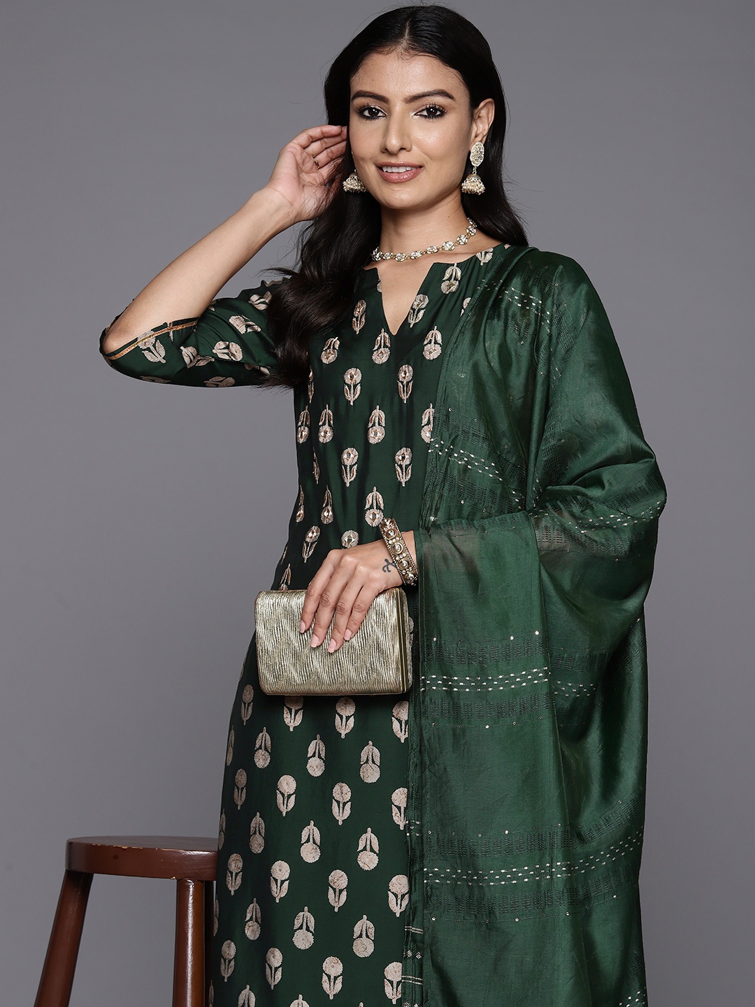 Libas Women Floral Printed Regular Mirror Work Kurta with Trousers & With Dupatta, Green
Libas Women Floral Printed Regular Mirror Work Kurta with Trousers & With Dupatta, Green