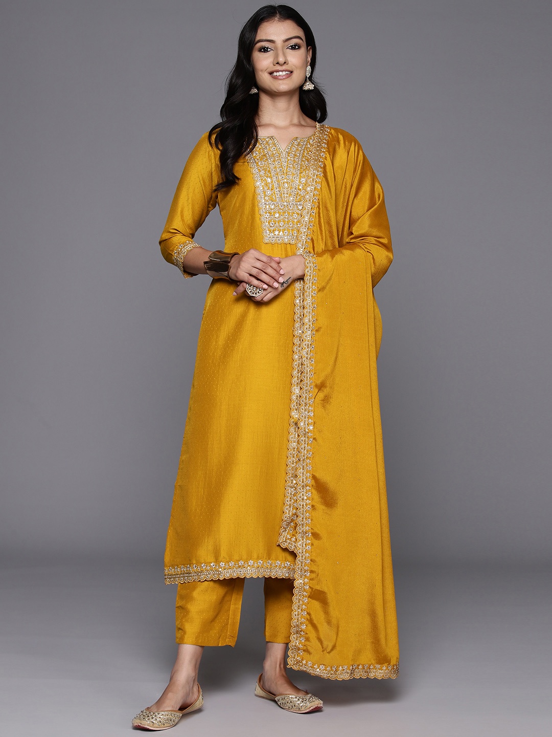 Libas Women Floral Yoke Design Regular Dobby Kurta with Palazzos & With Dupatta, Mustard
Libas Women Floral Yoke Design Regular Dobby Kurta with Palazzos & With Dupatta, Mustard