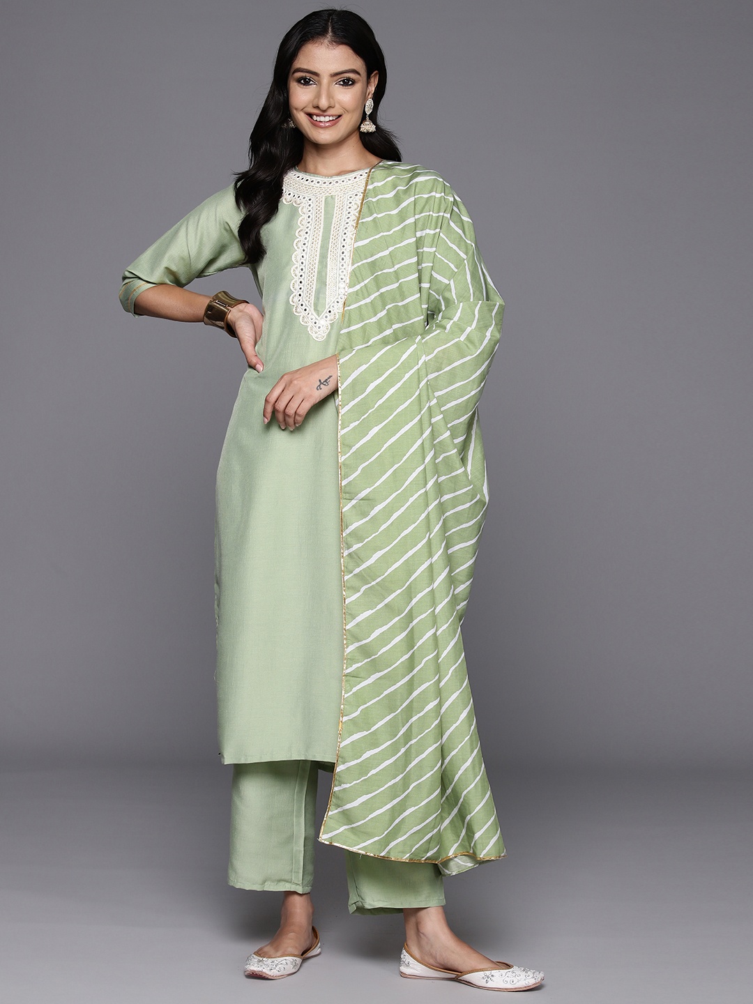 Libas Women Yoke Design Regular Mirror Work Kurta with Trousers & With Dupatta, Green
Libas Women Yoke Design Regular Mirror Work Kurta with Trousers & With Dupatta, Green