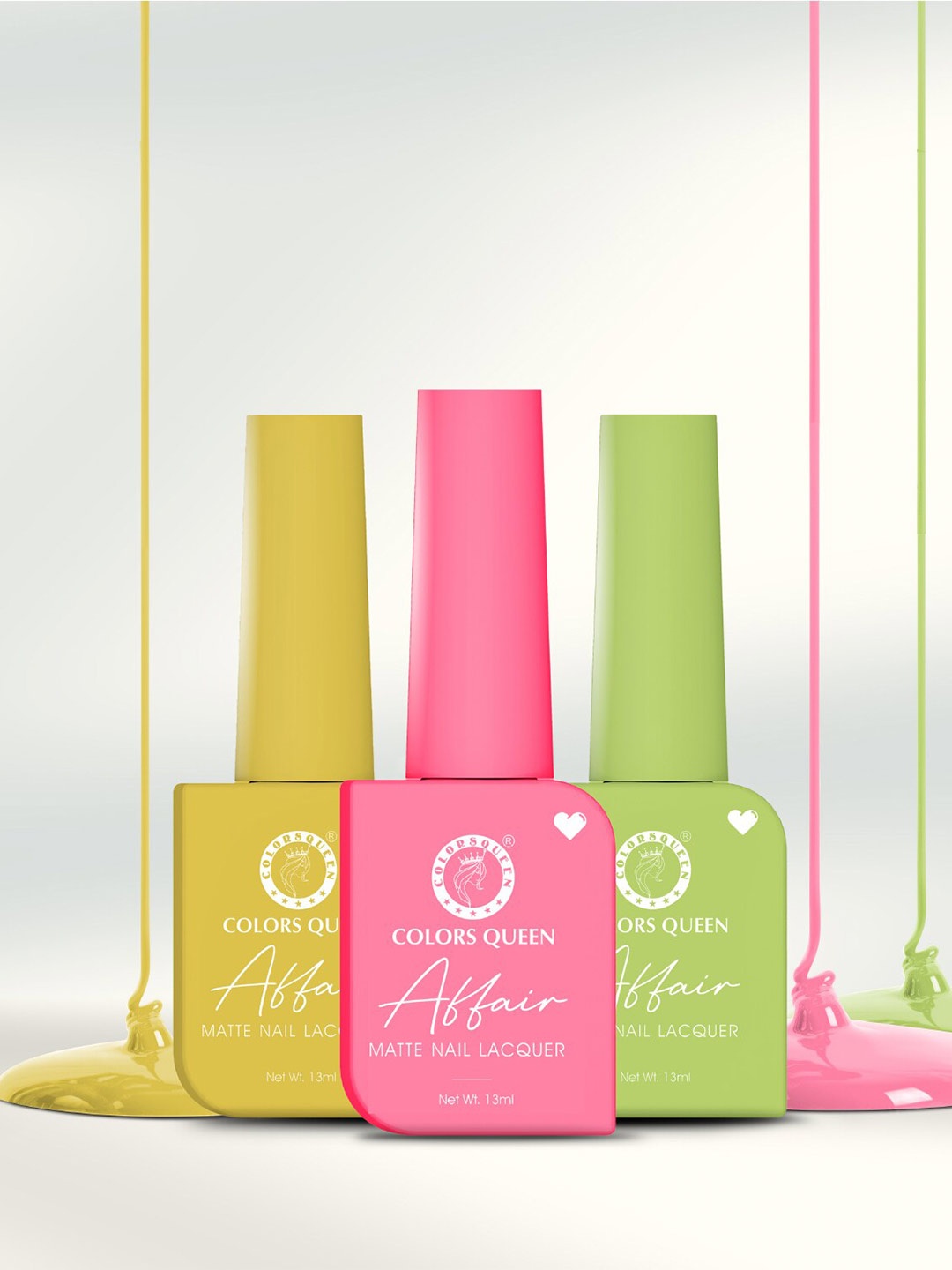 Colors Queen Set of 3 Affair Long Lasting & Chip-Resistant Matte Nail Lacquer - 13 ml each, Yellow
Colors Queen Set of 3 Affair Long Lasting & Chip-Resistant Matte Nail Lacquer - 13 ml each, Yellow