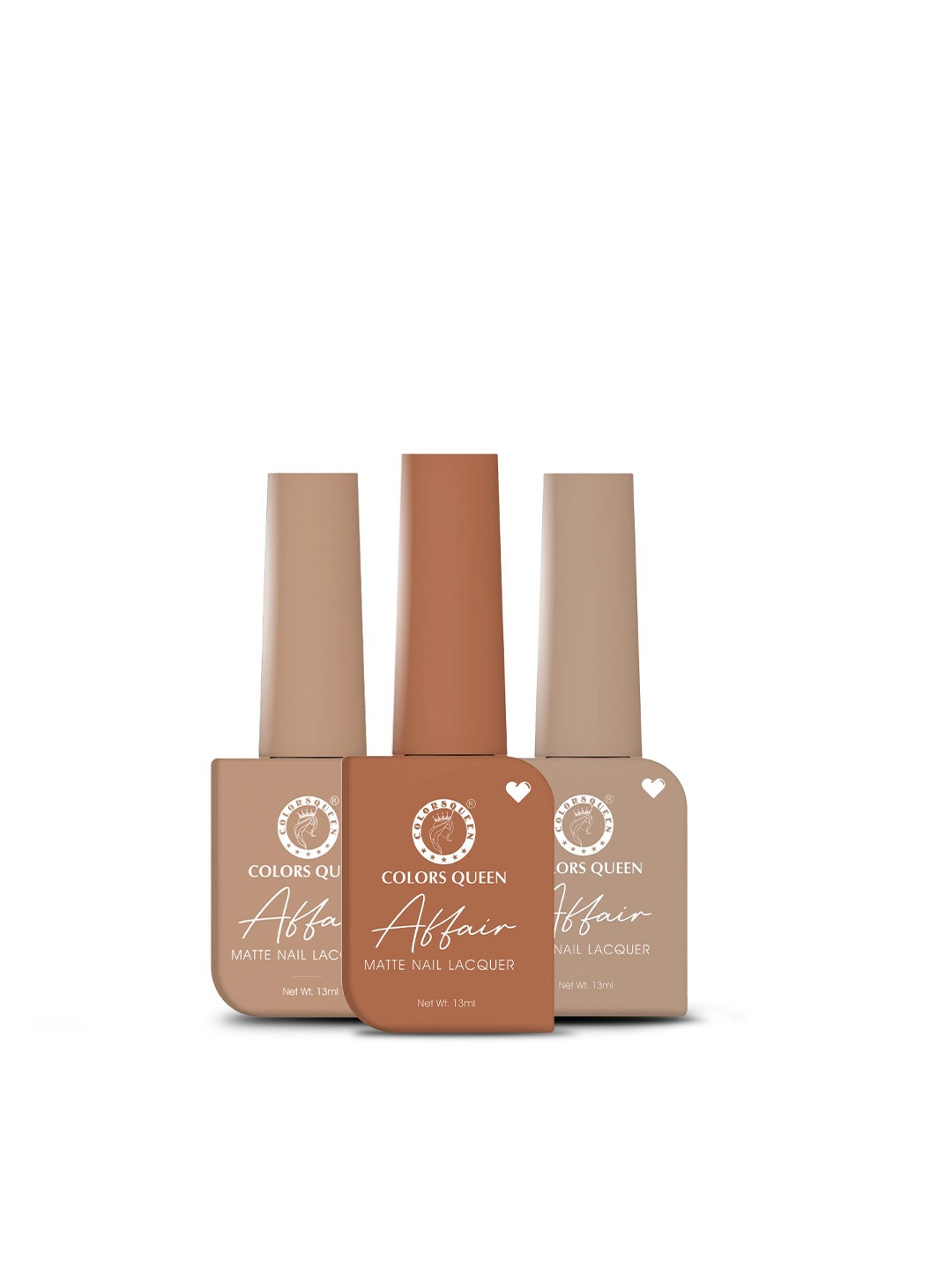 Colors Queen Set of 3 Affair Long Lasting & Chip-Resistant Matte Nail Lacquer - 13 ml each, Brown
Colors Queen Set of 3 Affair Long Lasting & Chip-Resistant Matte Nail Lacquer - 13 ml each, Brown