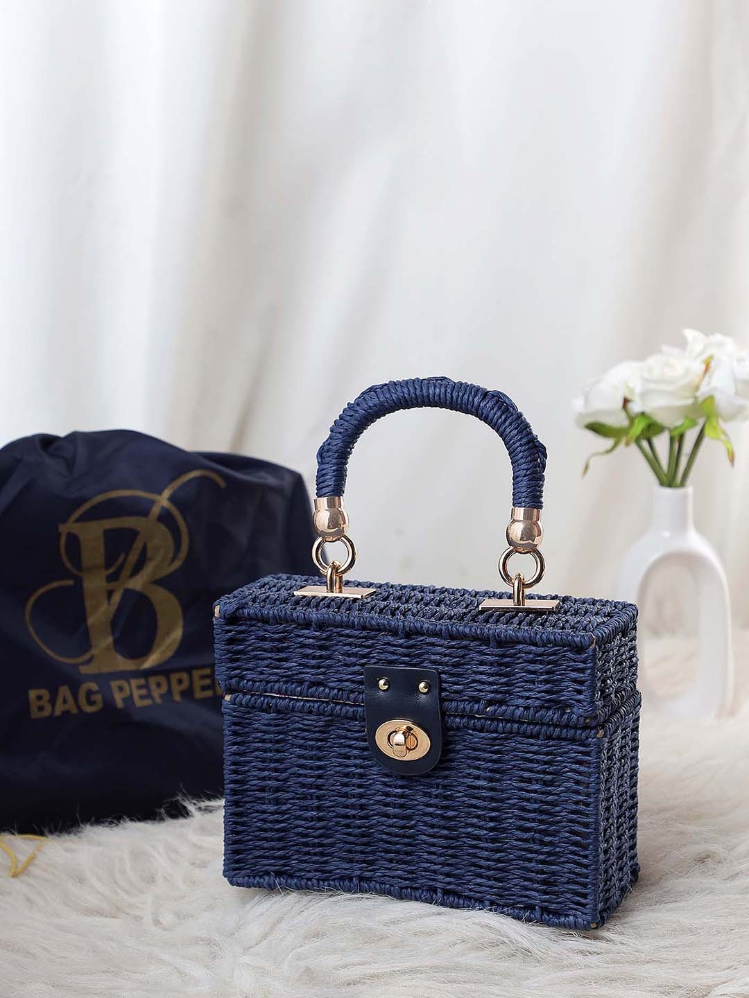 Bag Pepper Self Design Structured Handheld Bag, Navy blue