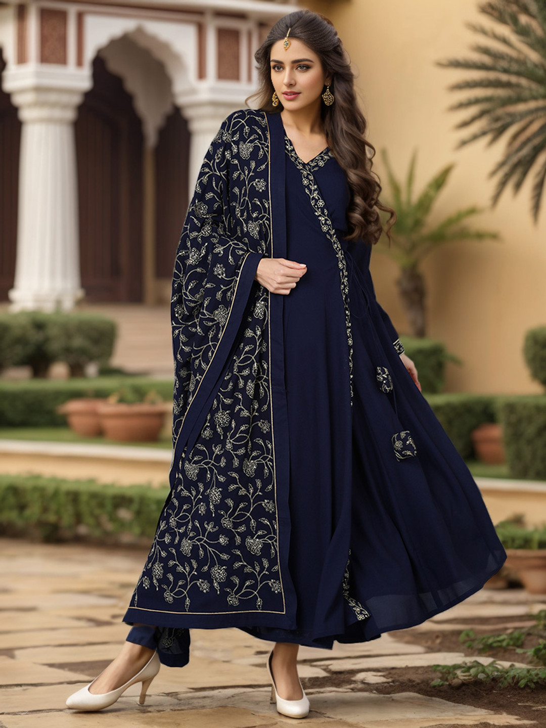 AHIKA Navy Blue Floral Yoke Design Thread Work Anarkali Kurta & Trouser With Dupatta
AHIKA Navy Blue Floral Yoke Design Thread Work Anarkali Kurta & Trouser With Dupatta