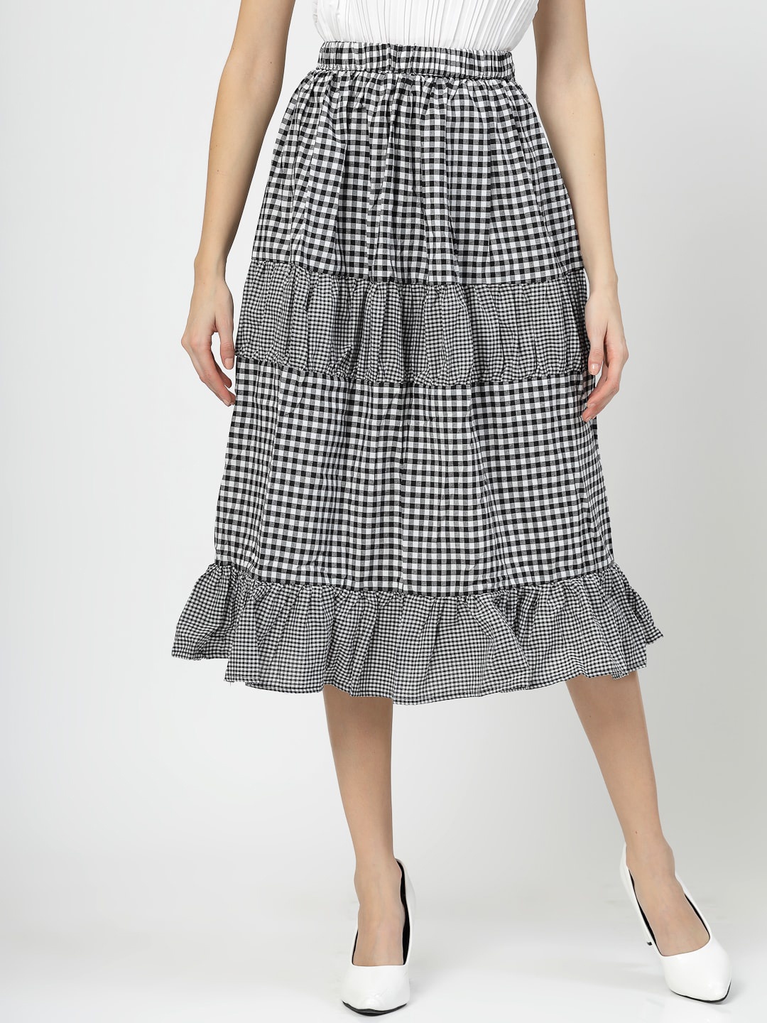 BAESD Checked Flared Midi-Length skirt, Grey