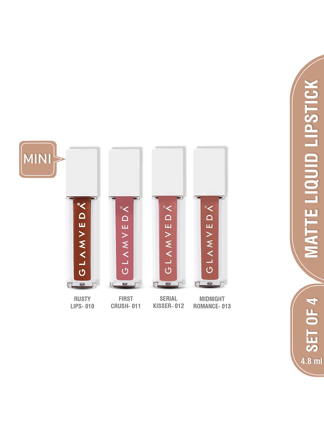 GLAMVEDA Mocha Browns Always On Matte Mini Liquid Lipstick Combo - 1.2 ml each, Brown
GLAMVEDA Mocha Browns Always On Matte Mini Liquid Lipstick Combo - 1.2 ml each, Brown