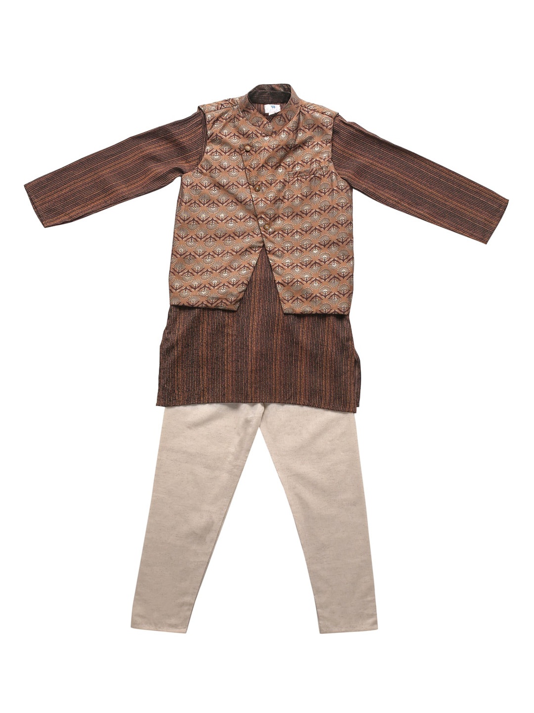Cute Couture Boys Striped Band Collar Straight Kurta & Trouser With Jacket, Brown
Cute Couture Boys Striped Band Collar Straight Kurta & Trouser With Jacket, Brown