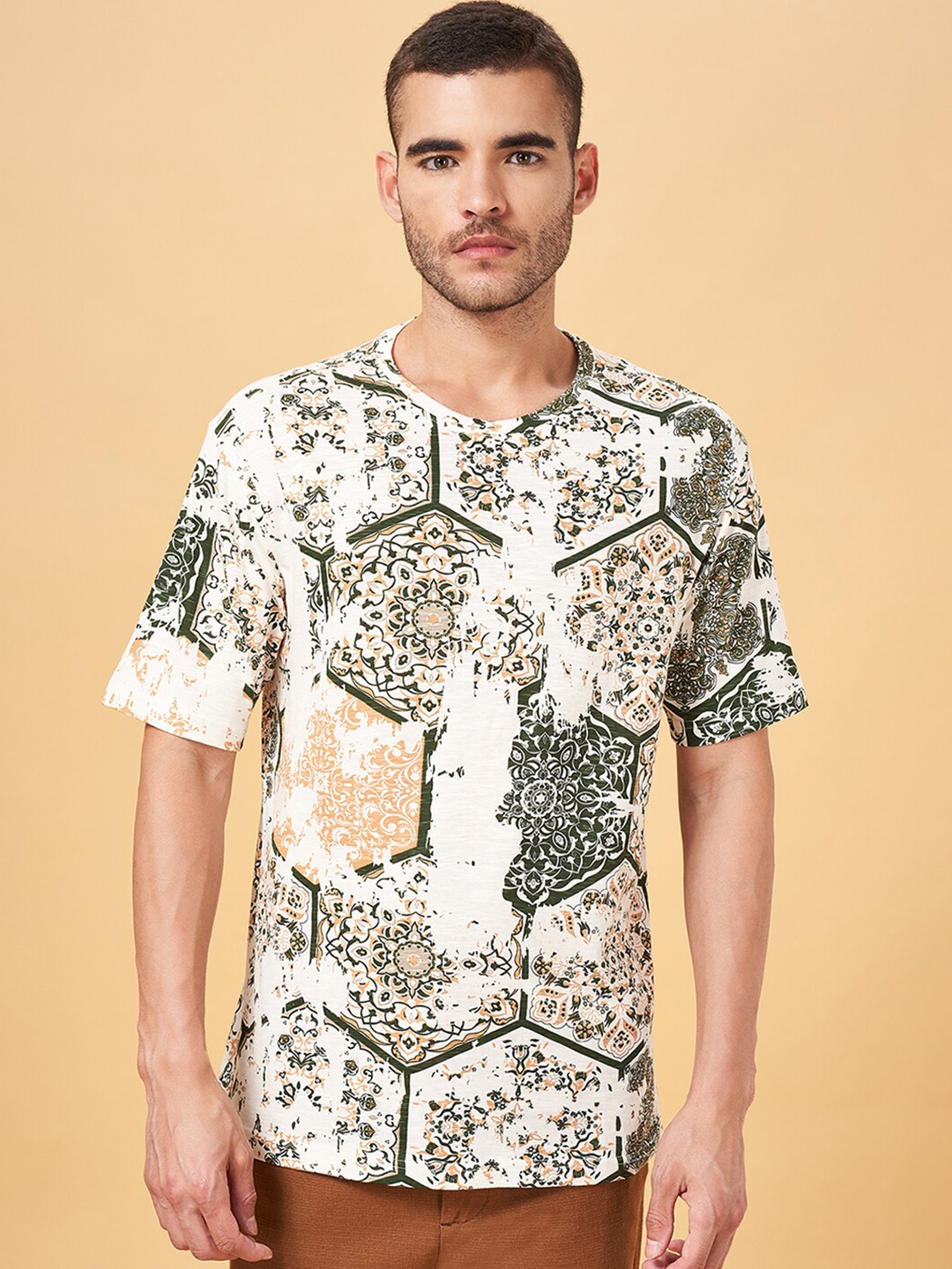 7 Alt by Pantaloons Geometric Printed Round Neck Short Sleeves Cotton Relaxed Fit T-shirt, Beige
7 Alt by Pantaloons Geometric Printed Round Neck Short Sleeves Cotton Relaxed Fit T-shirt, Beige